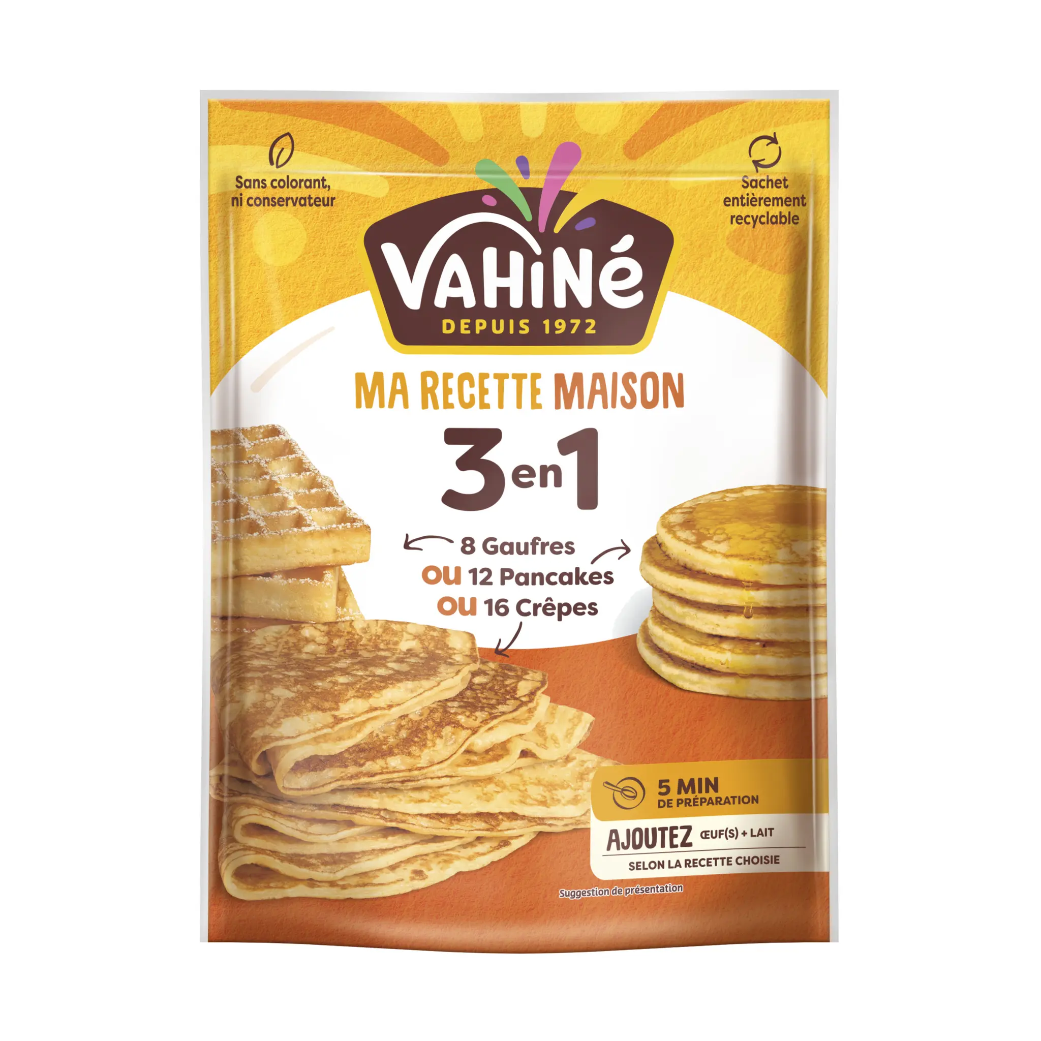 VAHINE Ma recette maison Préparation pour gaufres pancakes ou crêpes