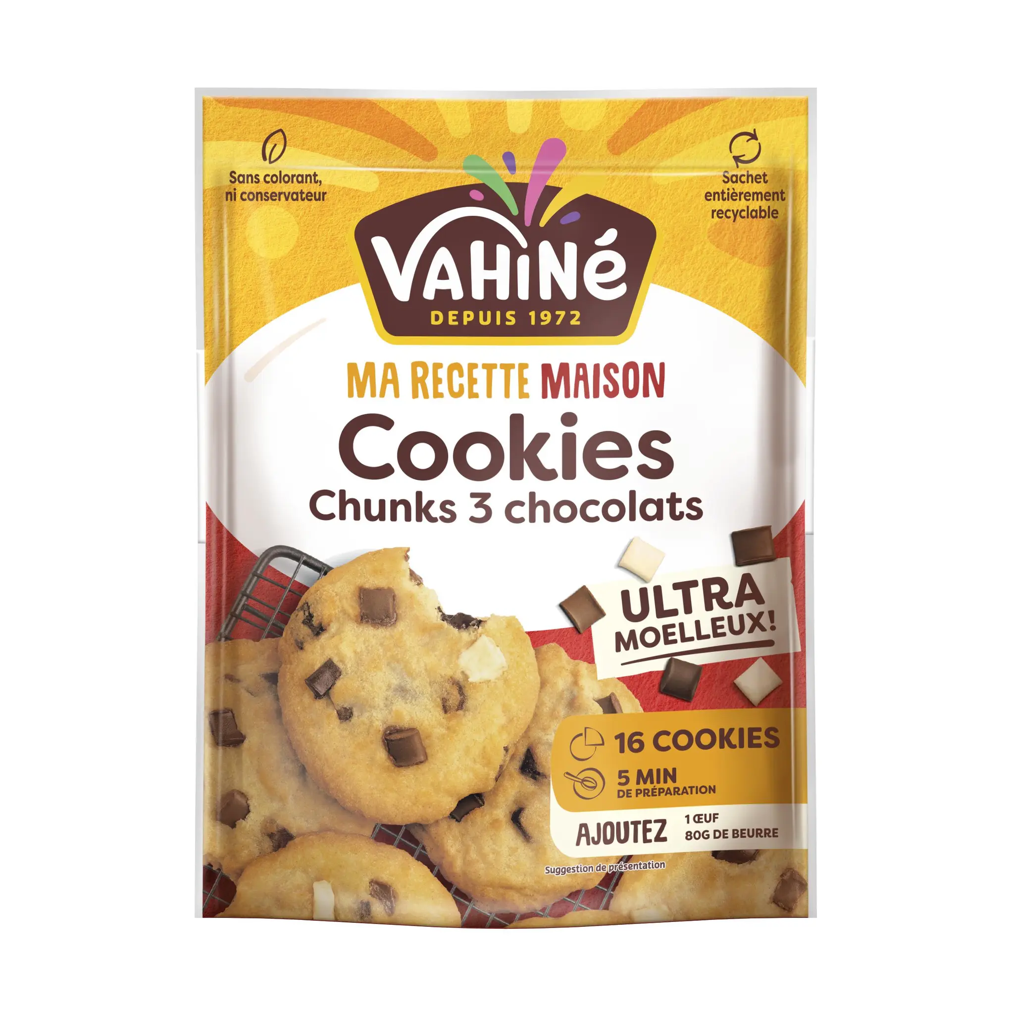 VAHINE Préparation pour cookies aux pépites chunks 3 chocolats