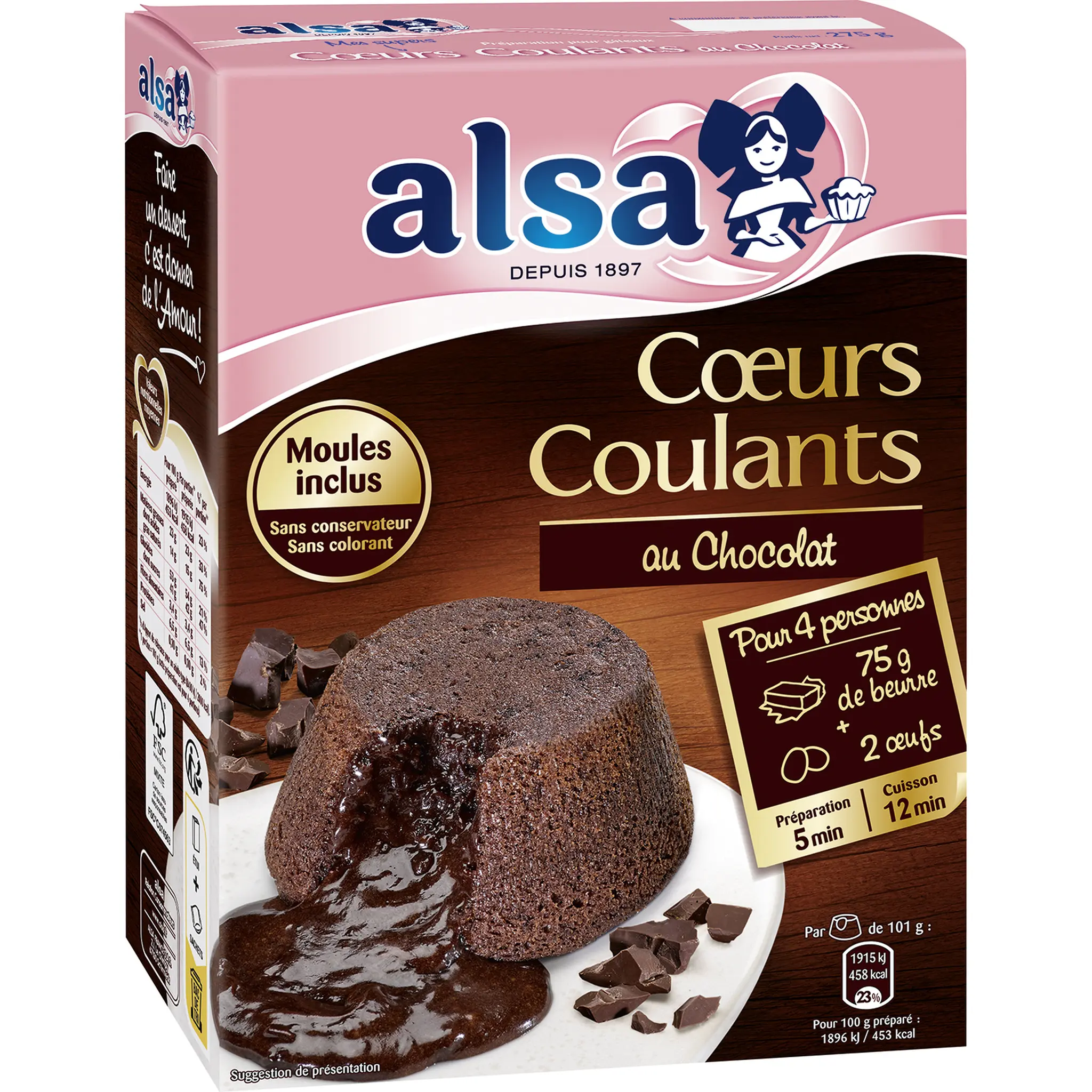 ALSA Préparation pour gâteaux cœurs coulants au chocolat