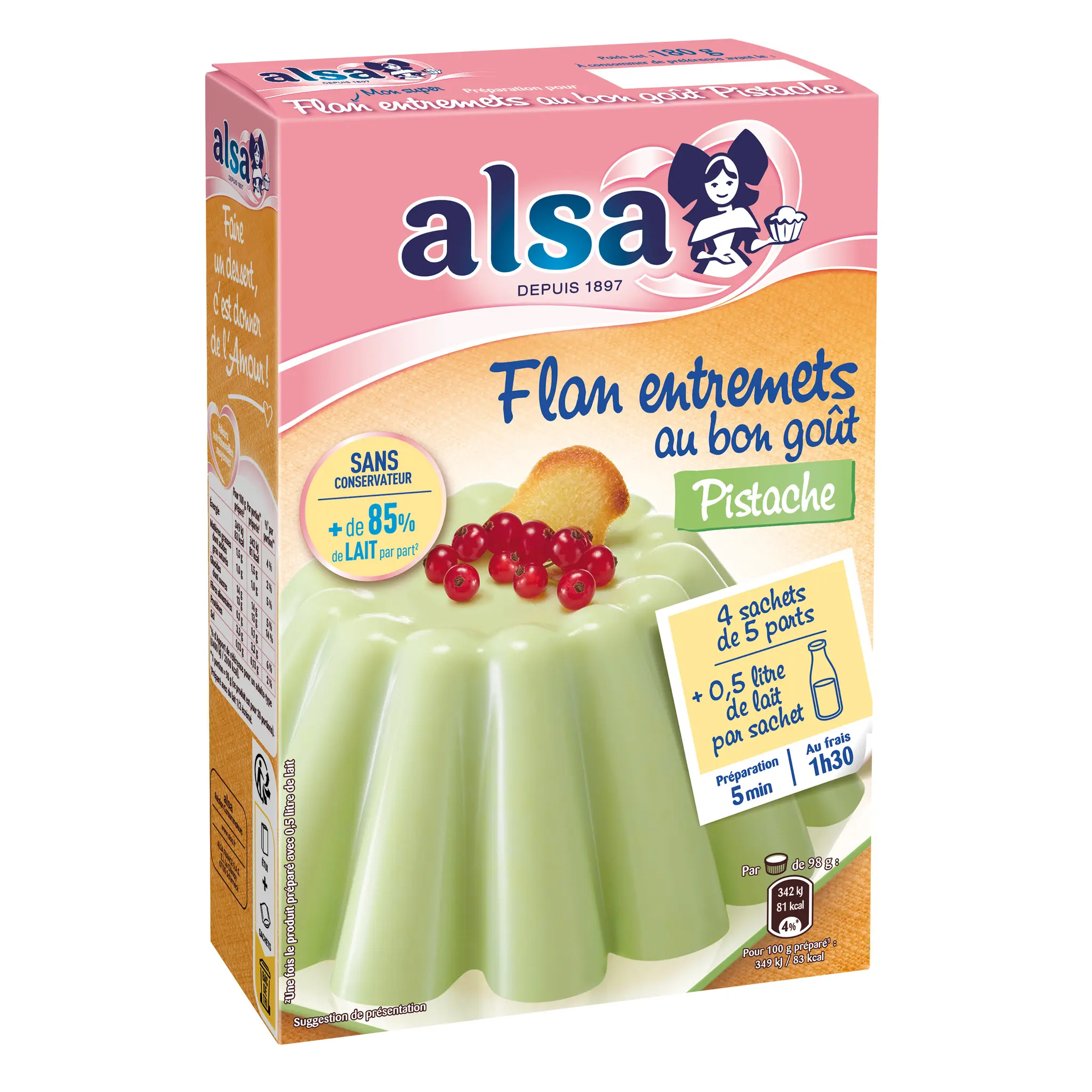 ALSA Préparation pour flan entremets saveur pistache