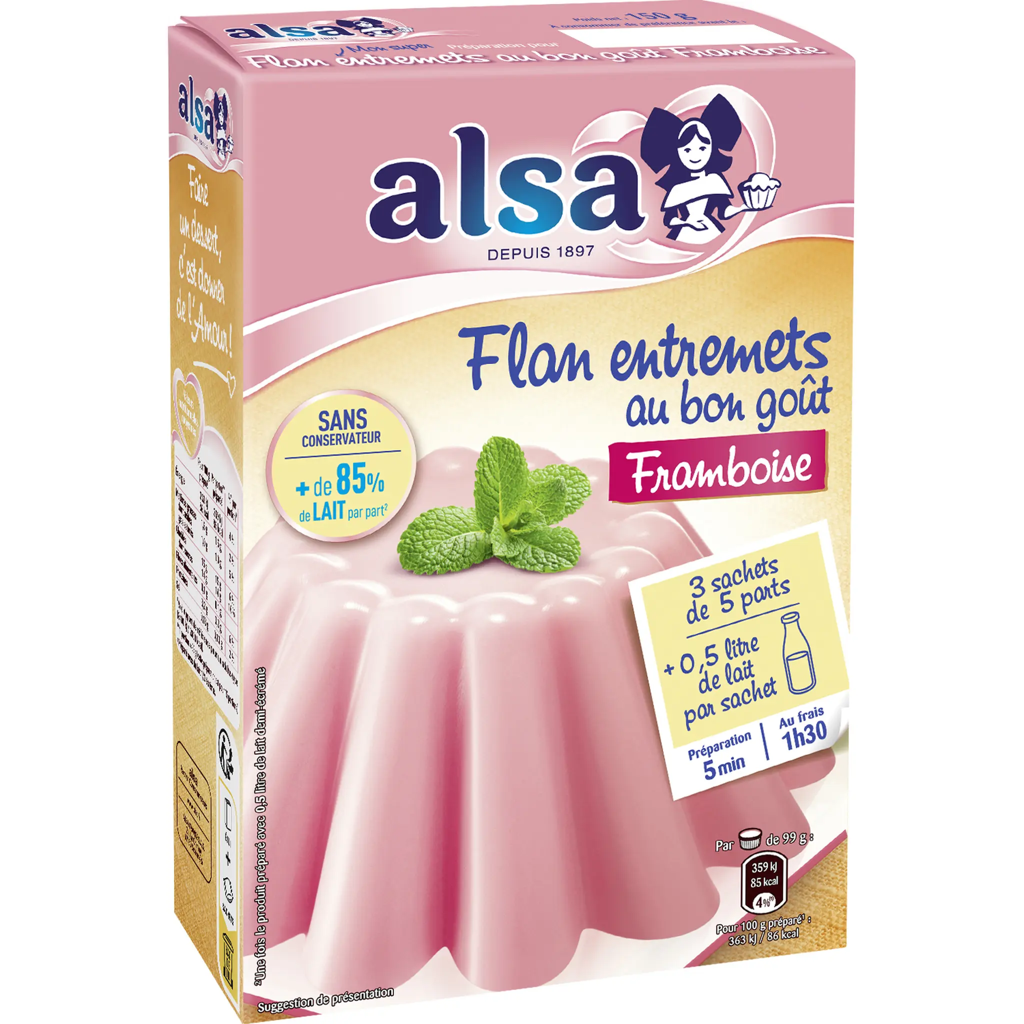 ALSA Préparation pour flan entremets au goût de framboise