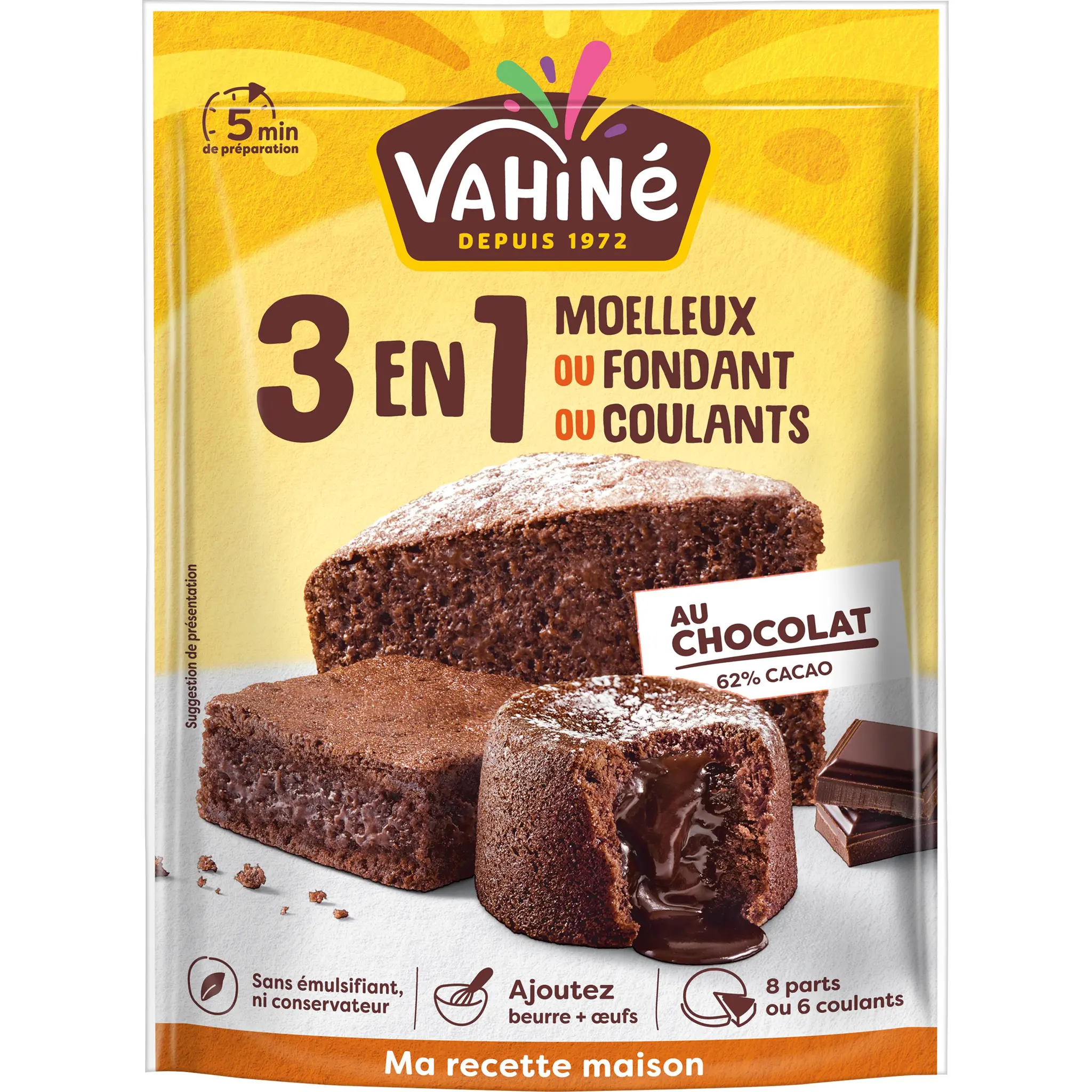 VAHINE Préparation pour gâteaux moelleux au chocolat Ma recette maison 3 en 1