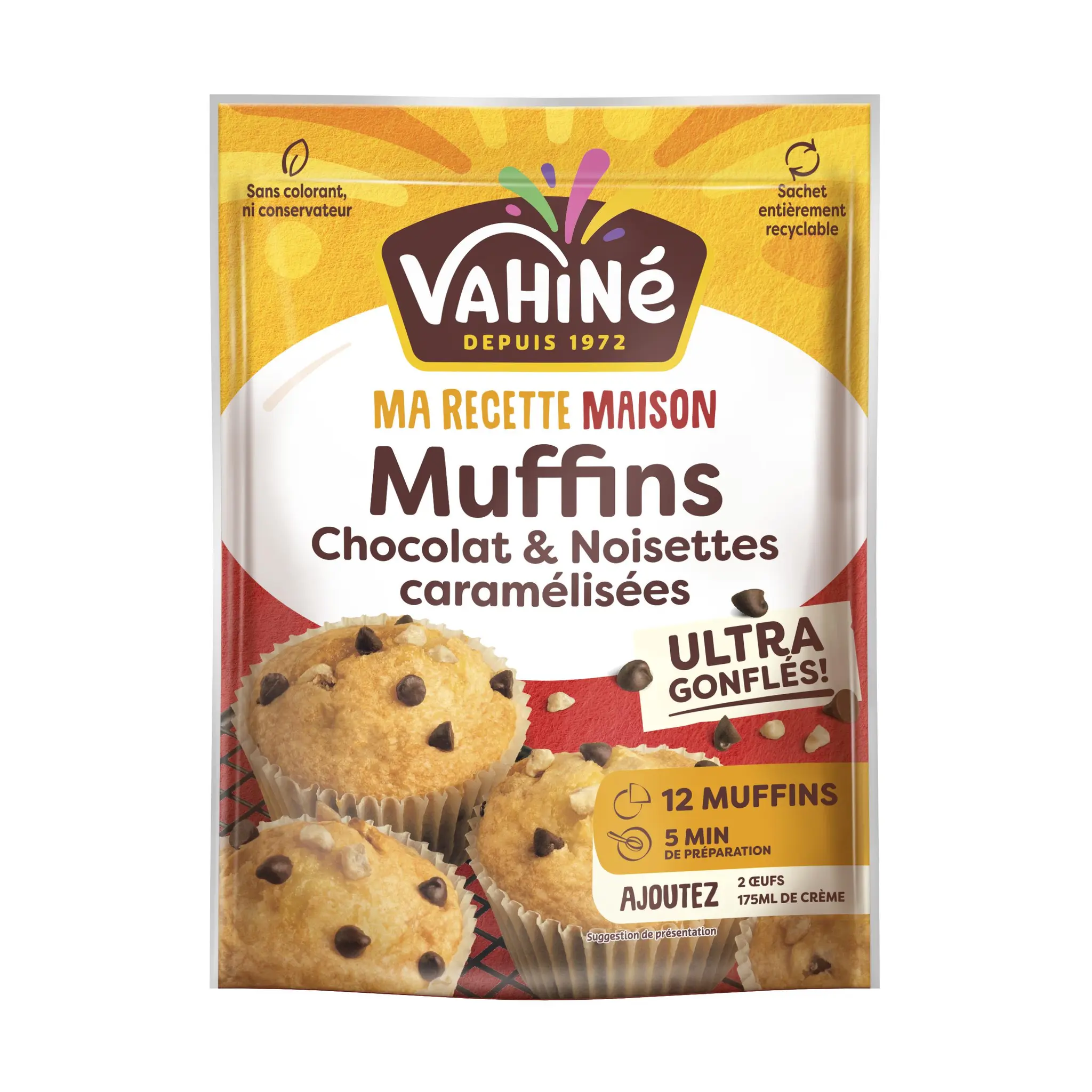 VAHINE Préparation pour muffins au chocolat et noisettes caramélisées