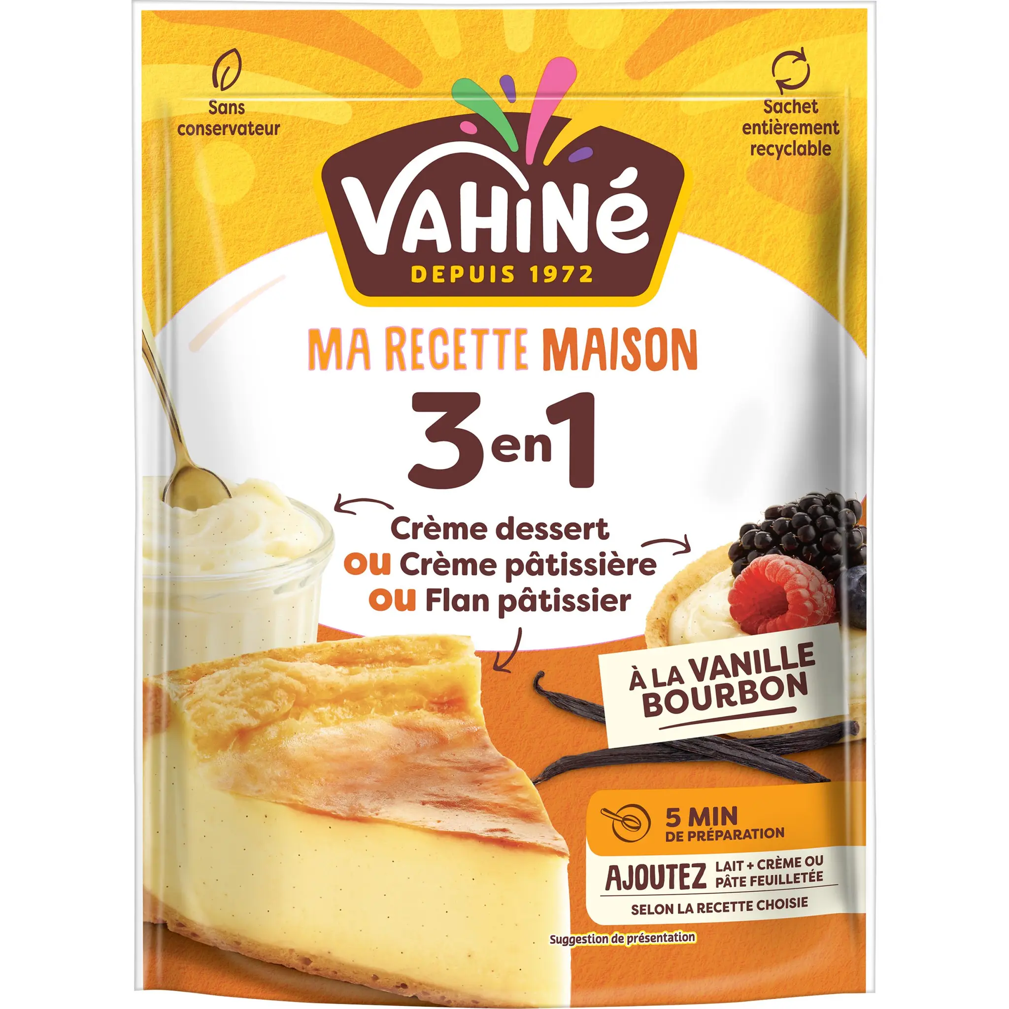 VAHINE Préparation 3 en 1 pour crème dessert crème pâtissière ou flan pâtissier