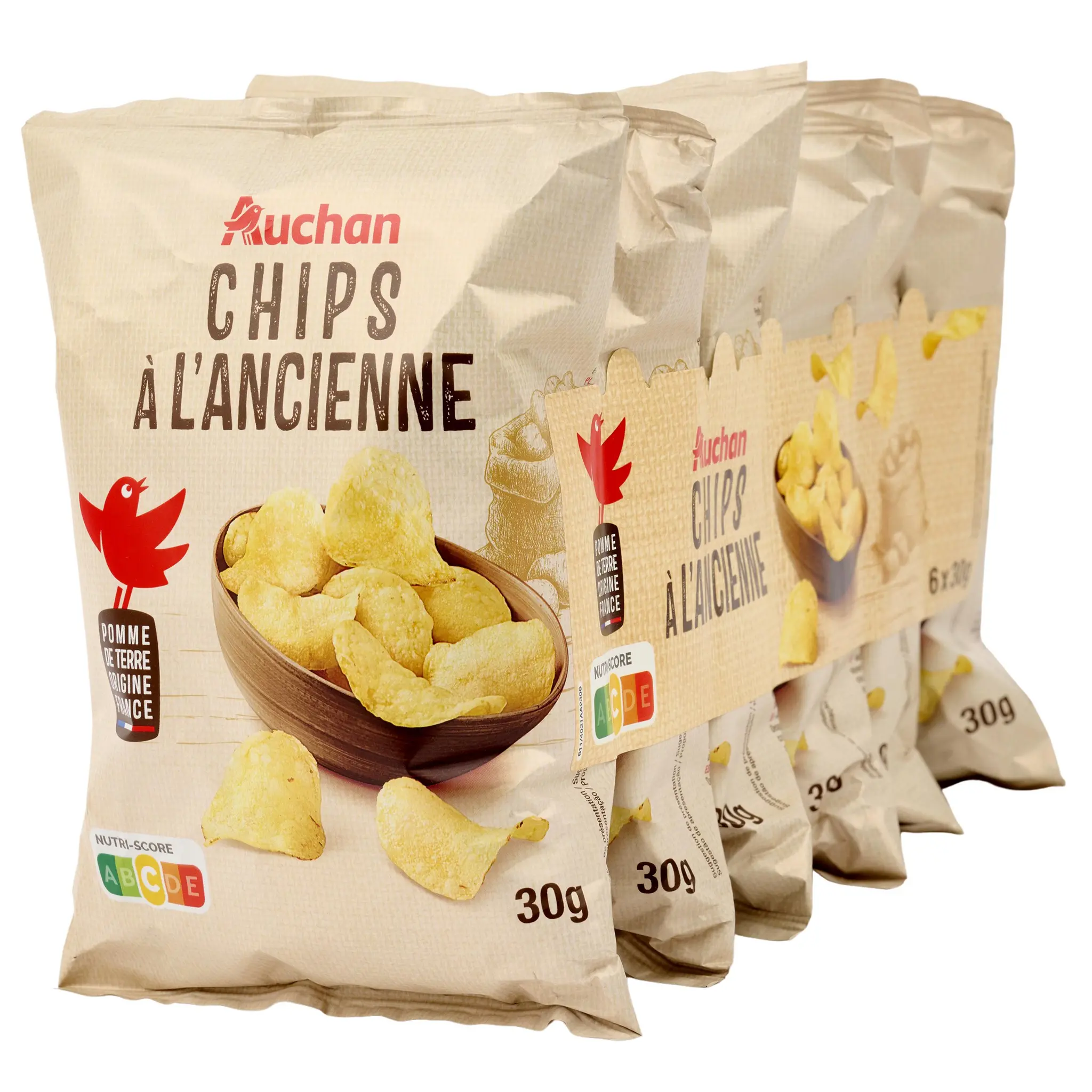AUCHAN Chips à l'ancienne en sachets individuels