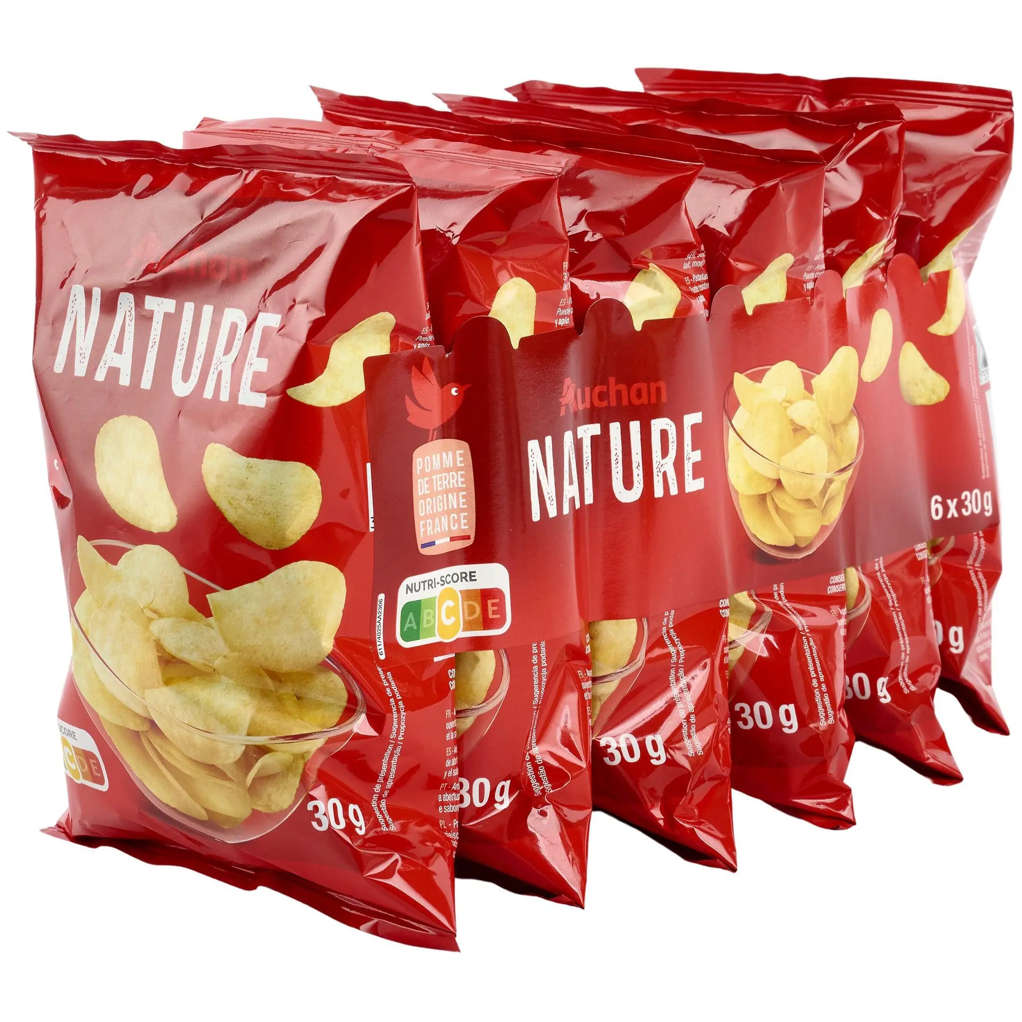 AUCHAN Chips nature fines et croustillantes en sachets individuels