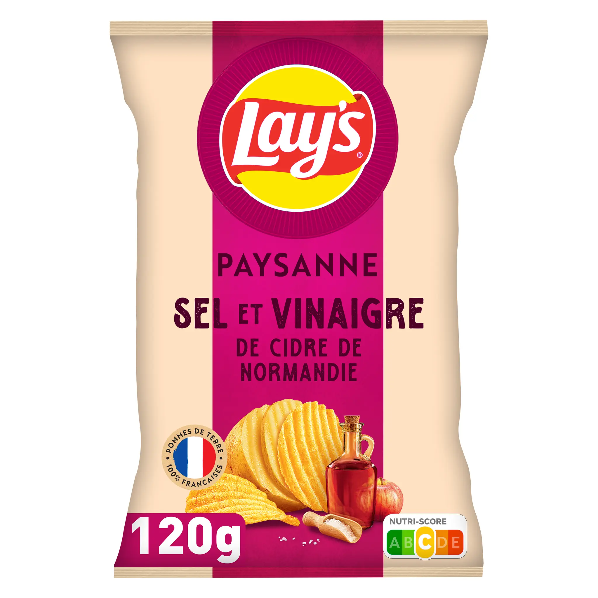 LAY'S Chips ondulées paysanne saveur sel et vinaigre de cidre de Normandie