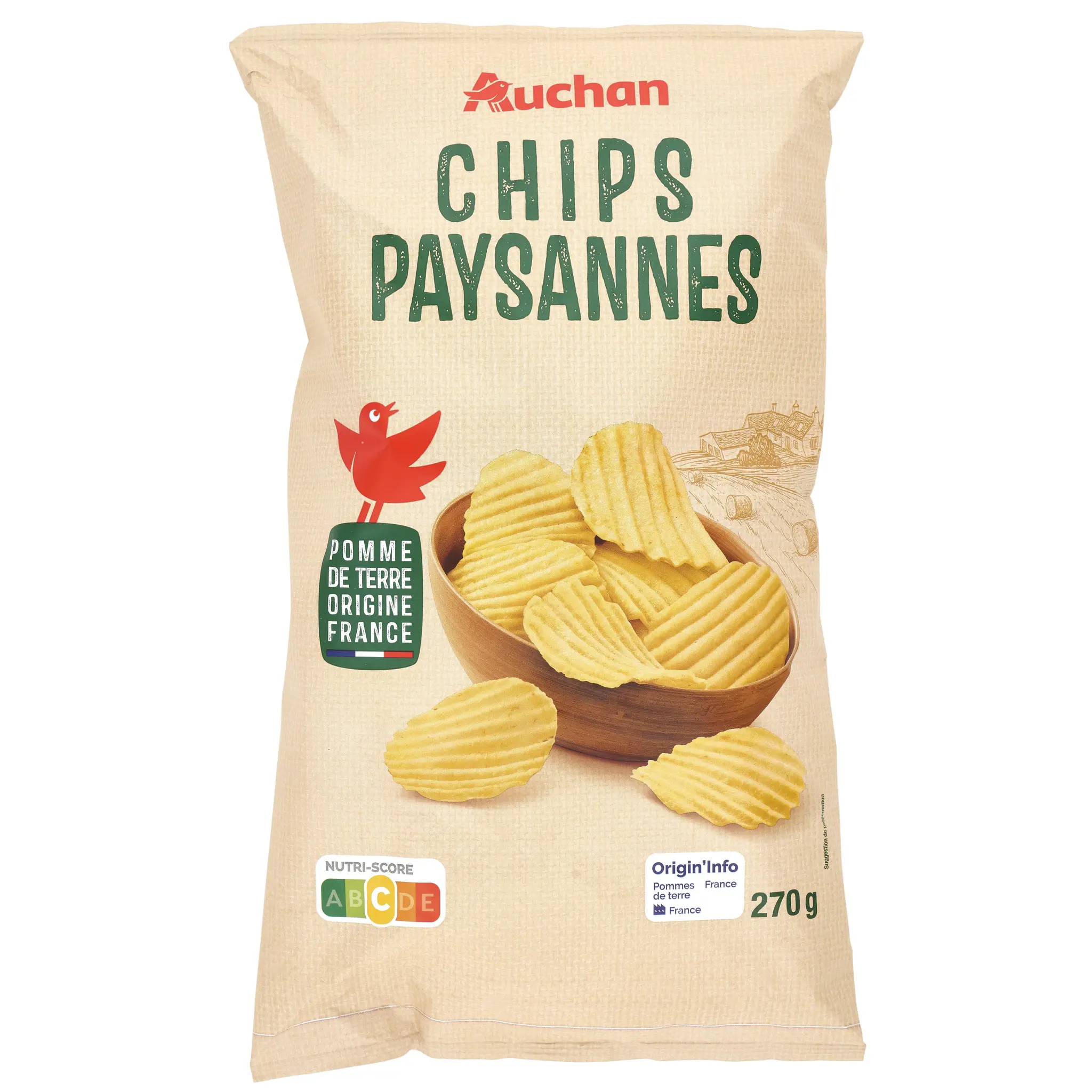 AUCHAN Chips ondulées paysannes