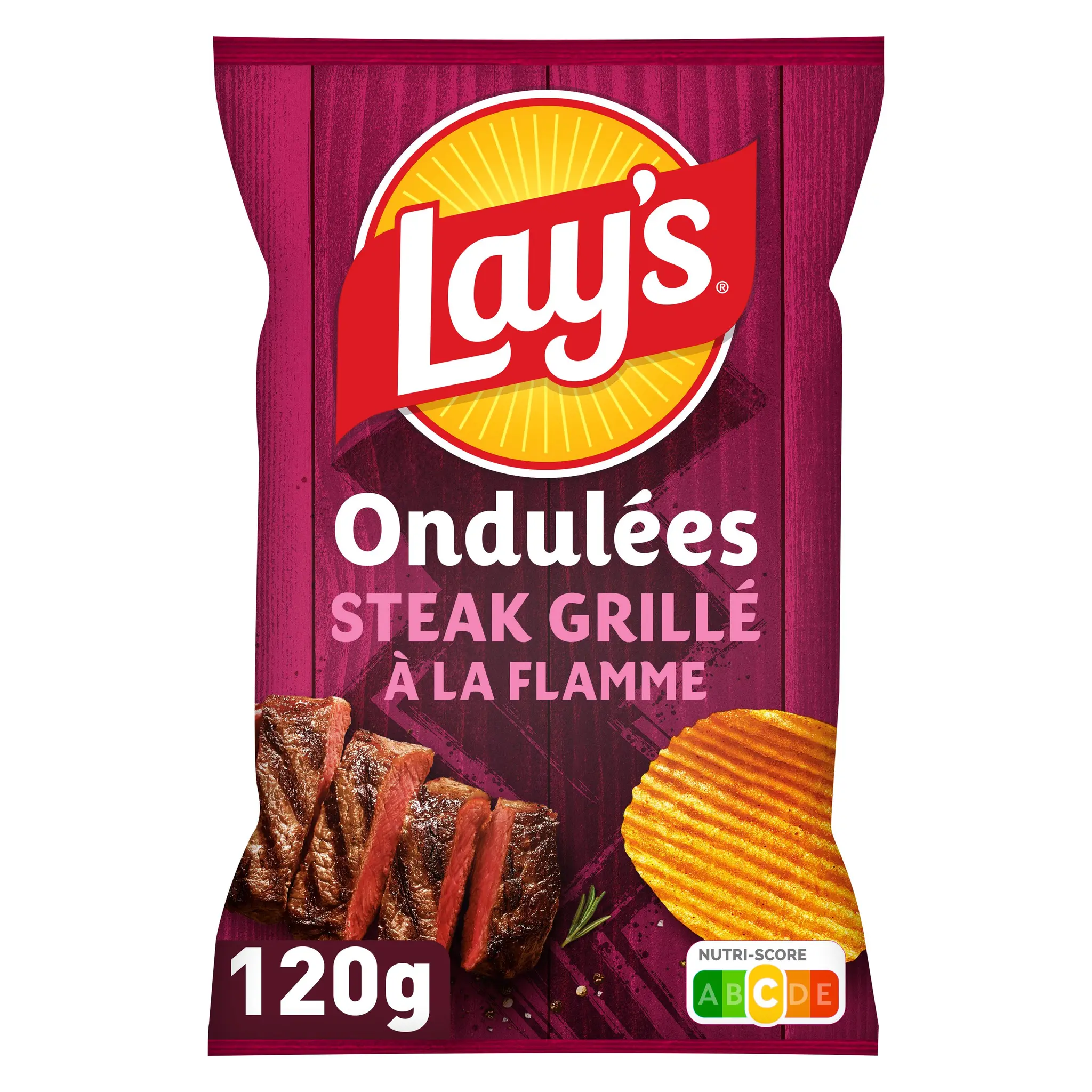 LAY'S Chips ondulées saveur steak grillé à la flamme