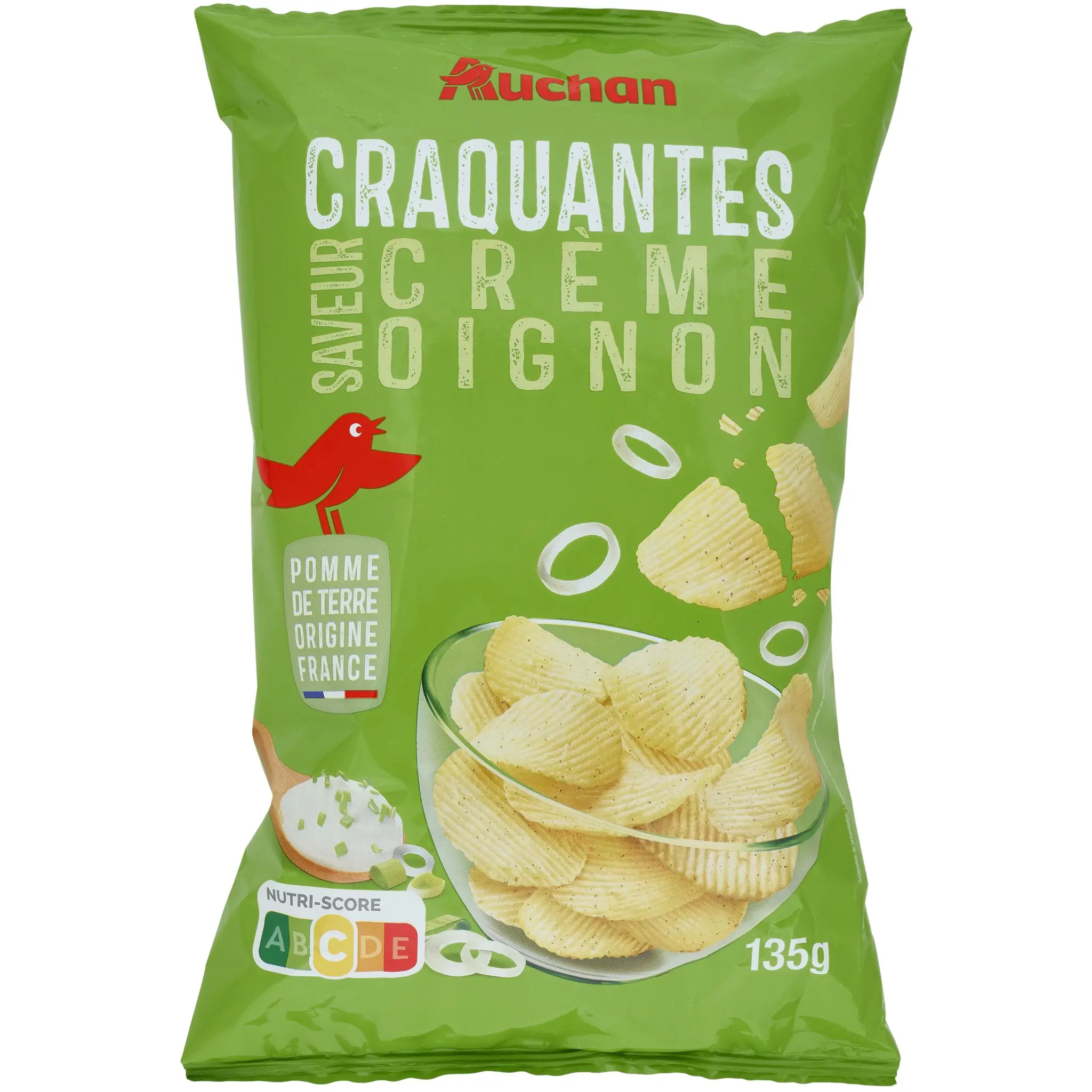 AUCHAN Chips ondulées saveur crème oignon