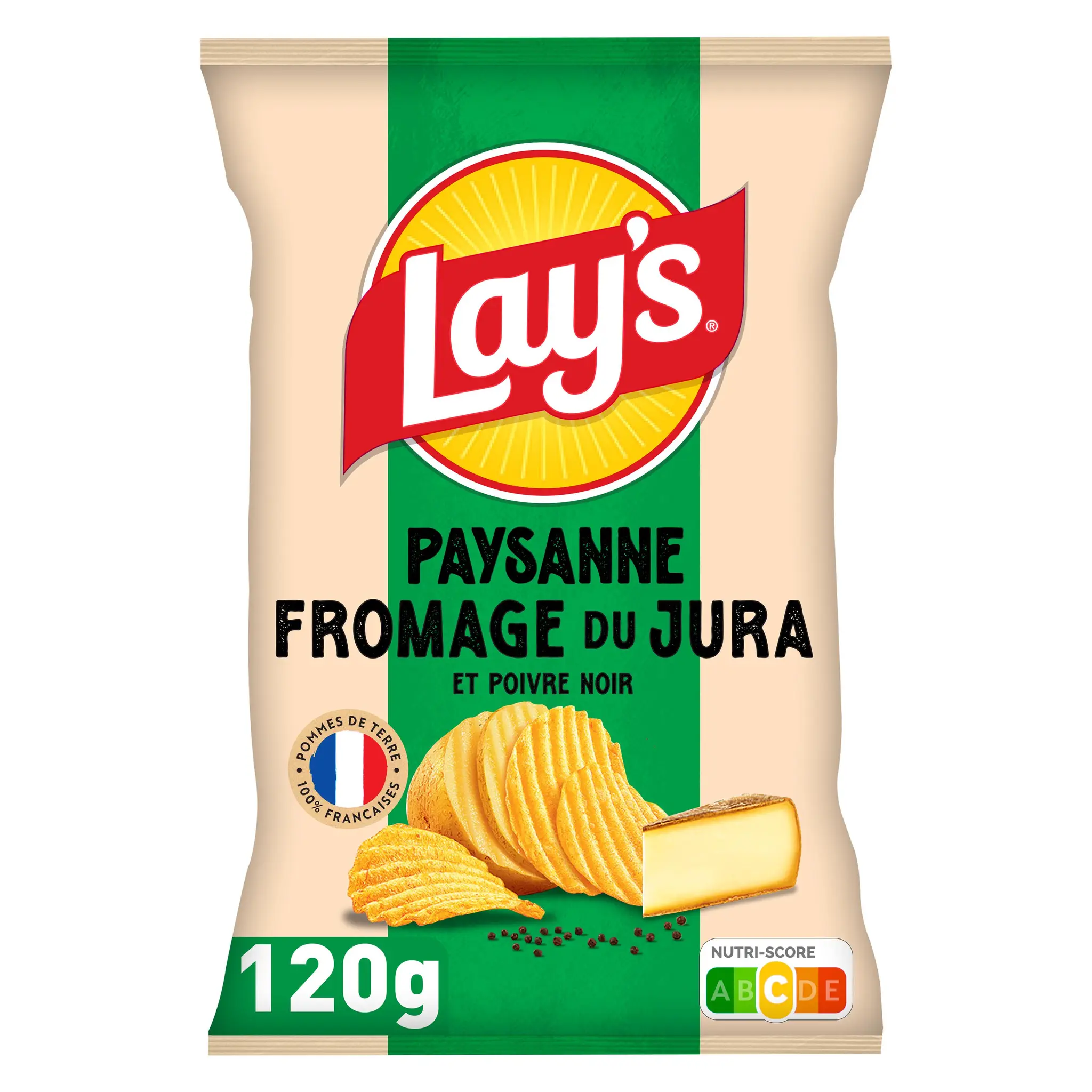 LAY'S Chips ondulées paysanne saveur fromage du Jura et poivre noir