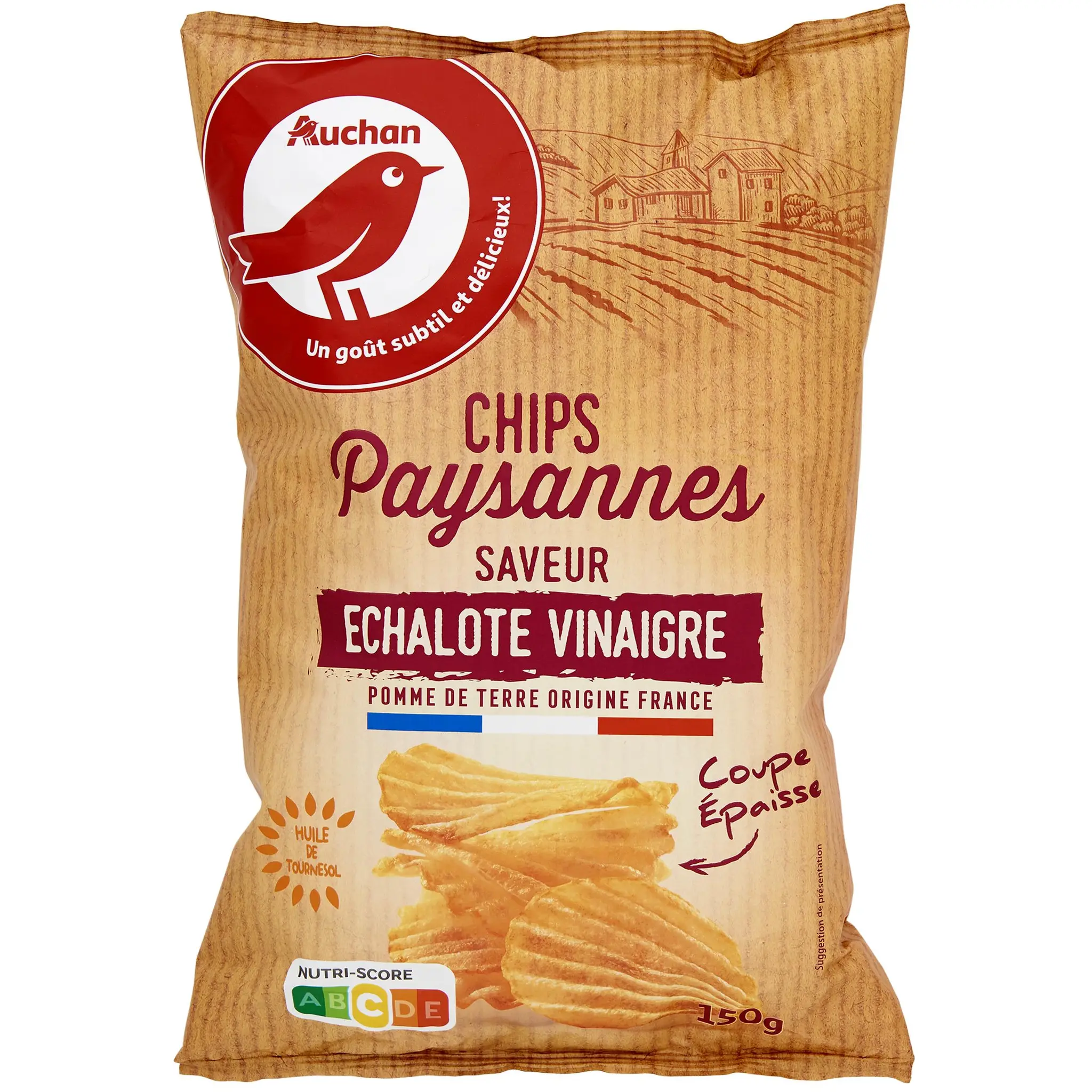 AUCHAN Chips ondulées paysannes saveur échalote vinaigre
