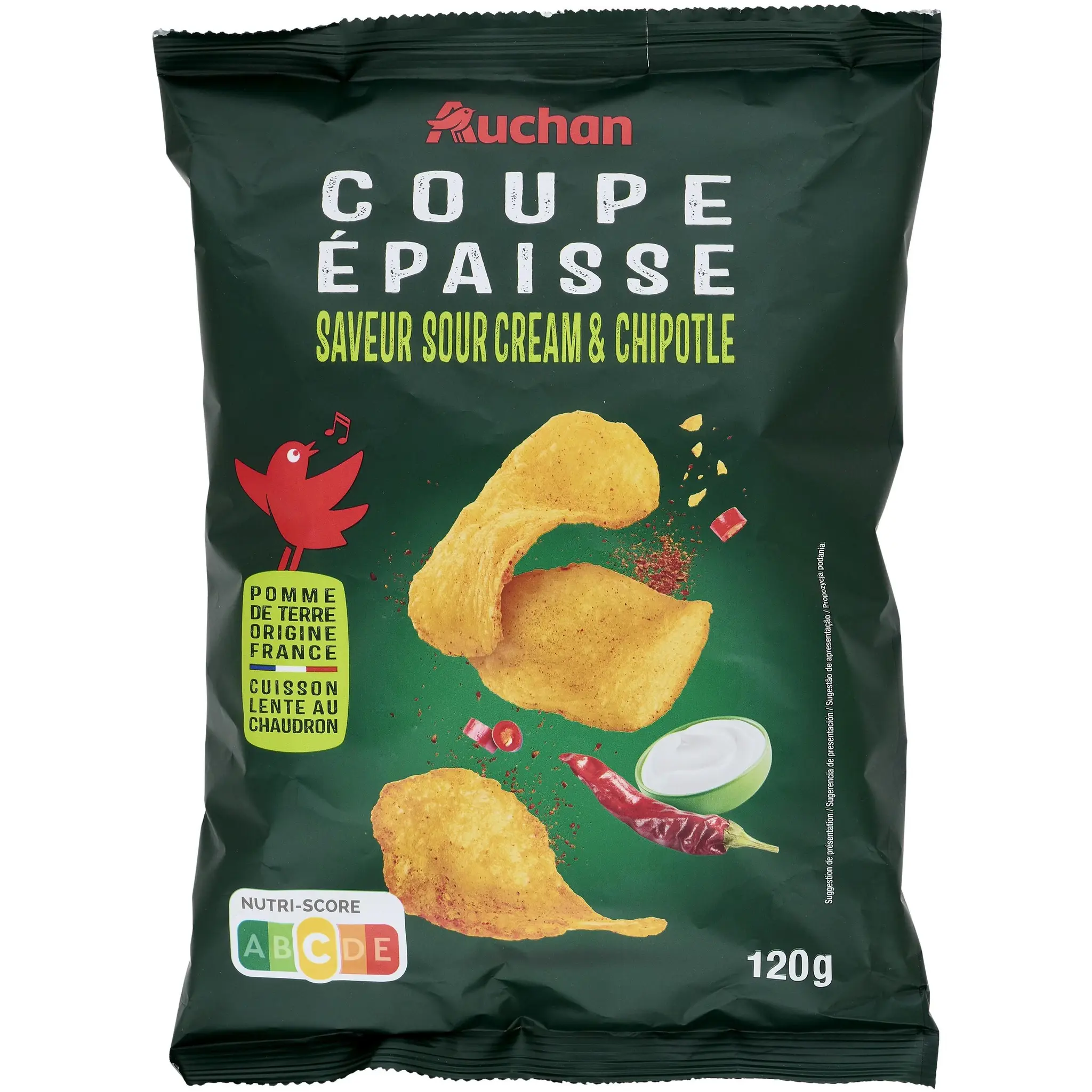 AUCHAN Chips saveur crème oignon coupe épaisse