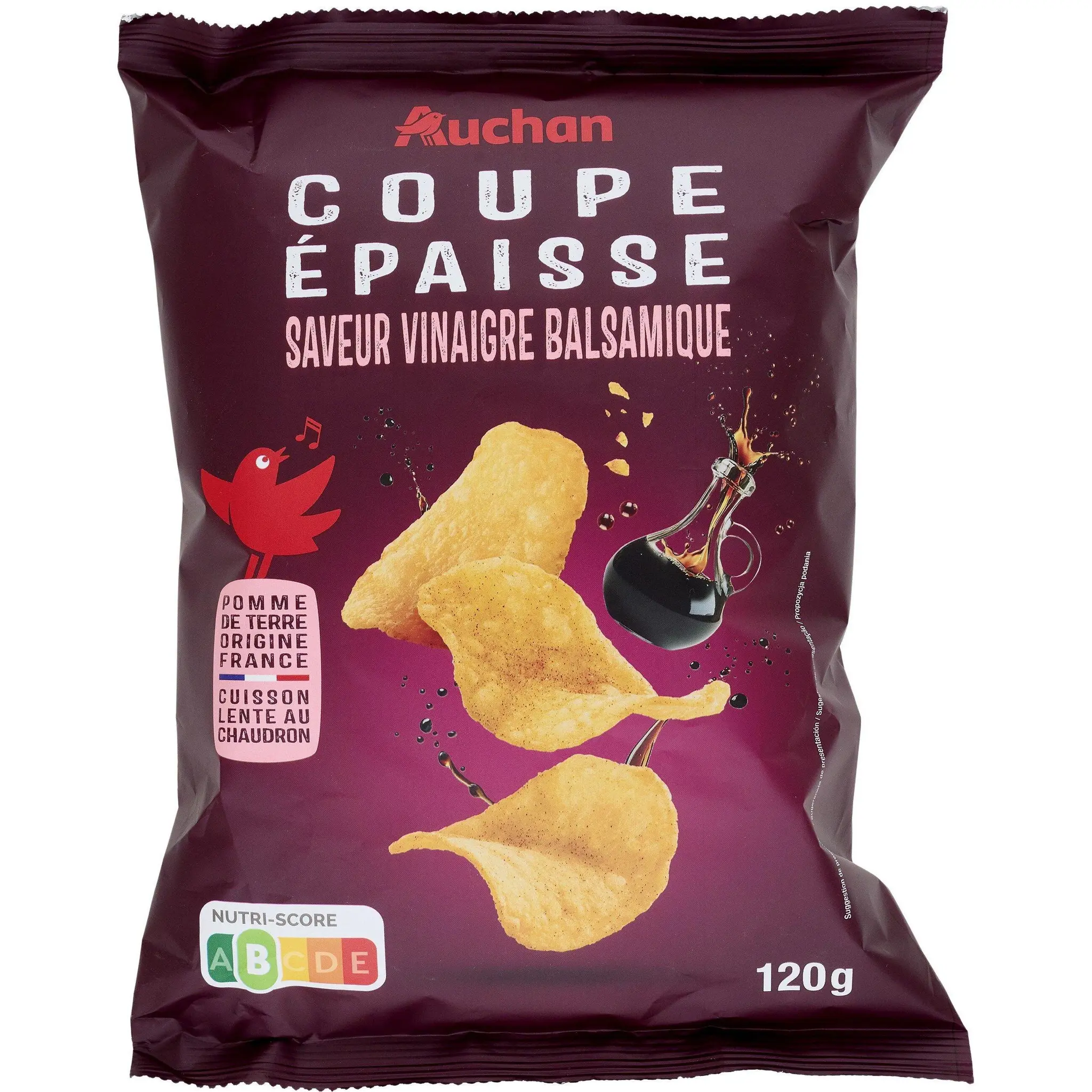 AUCHAN Chips saveur vinaigre balsamique coupe épaisse