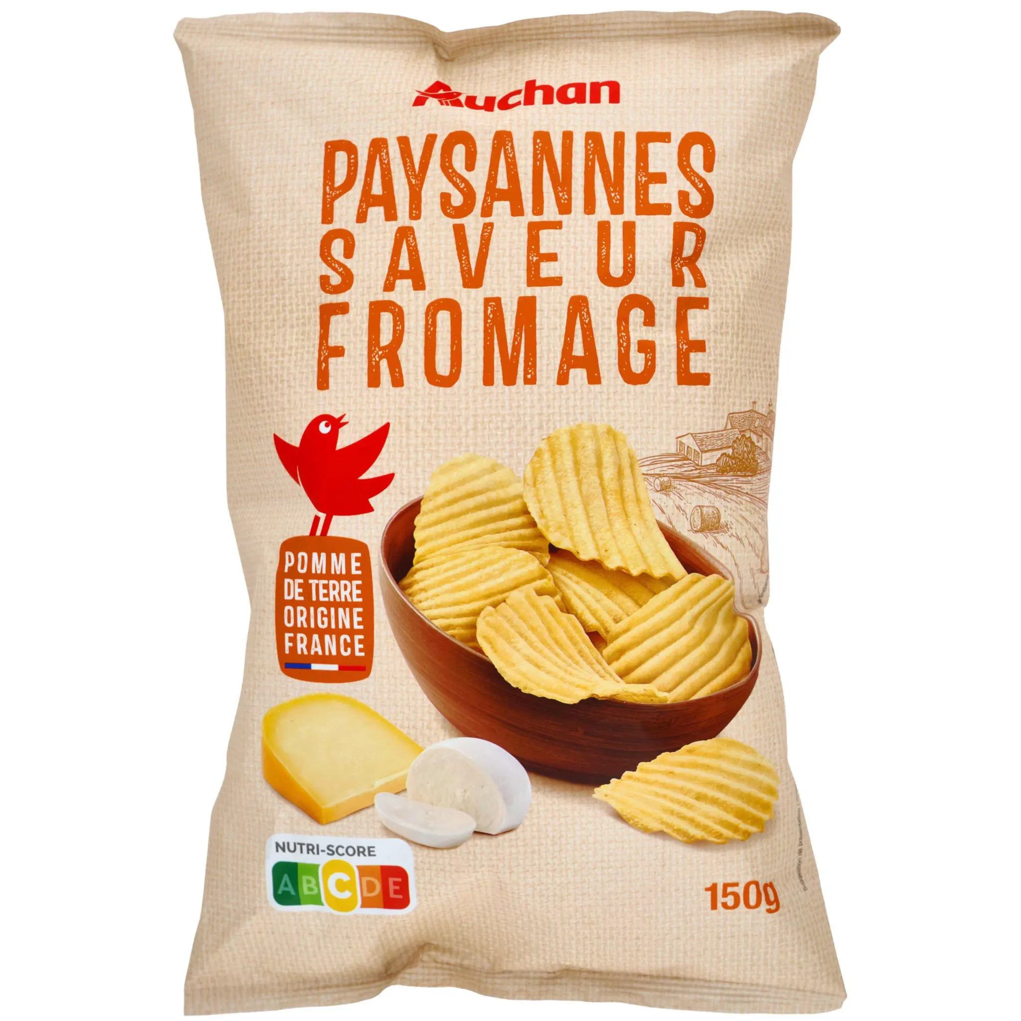 AUCHAN Chips paysannes ondulées saveur fromage