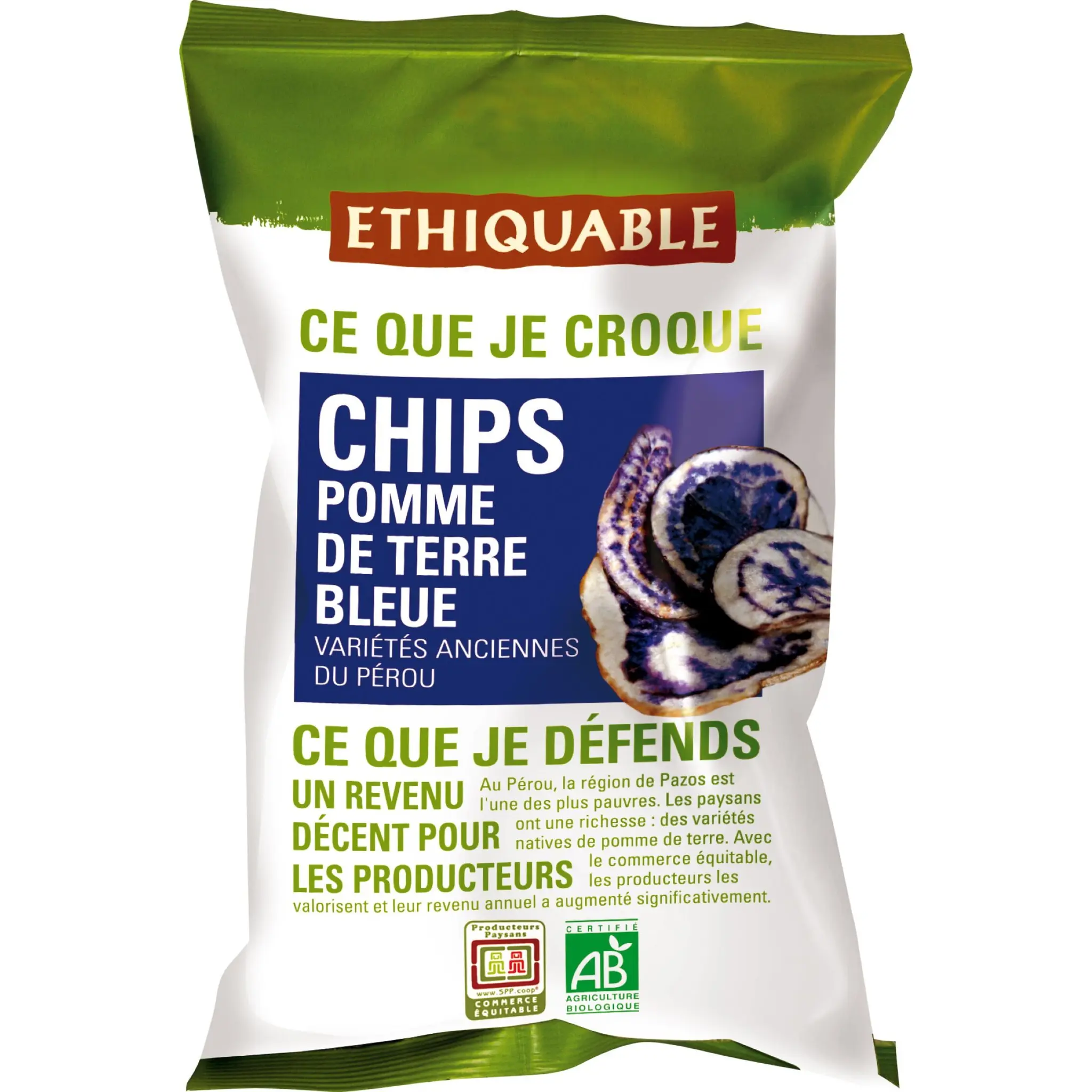 ETHIQUABLE Chips pomme de terre bleue variétés anciennes du Pérou bio