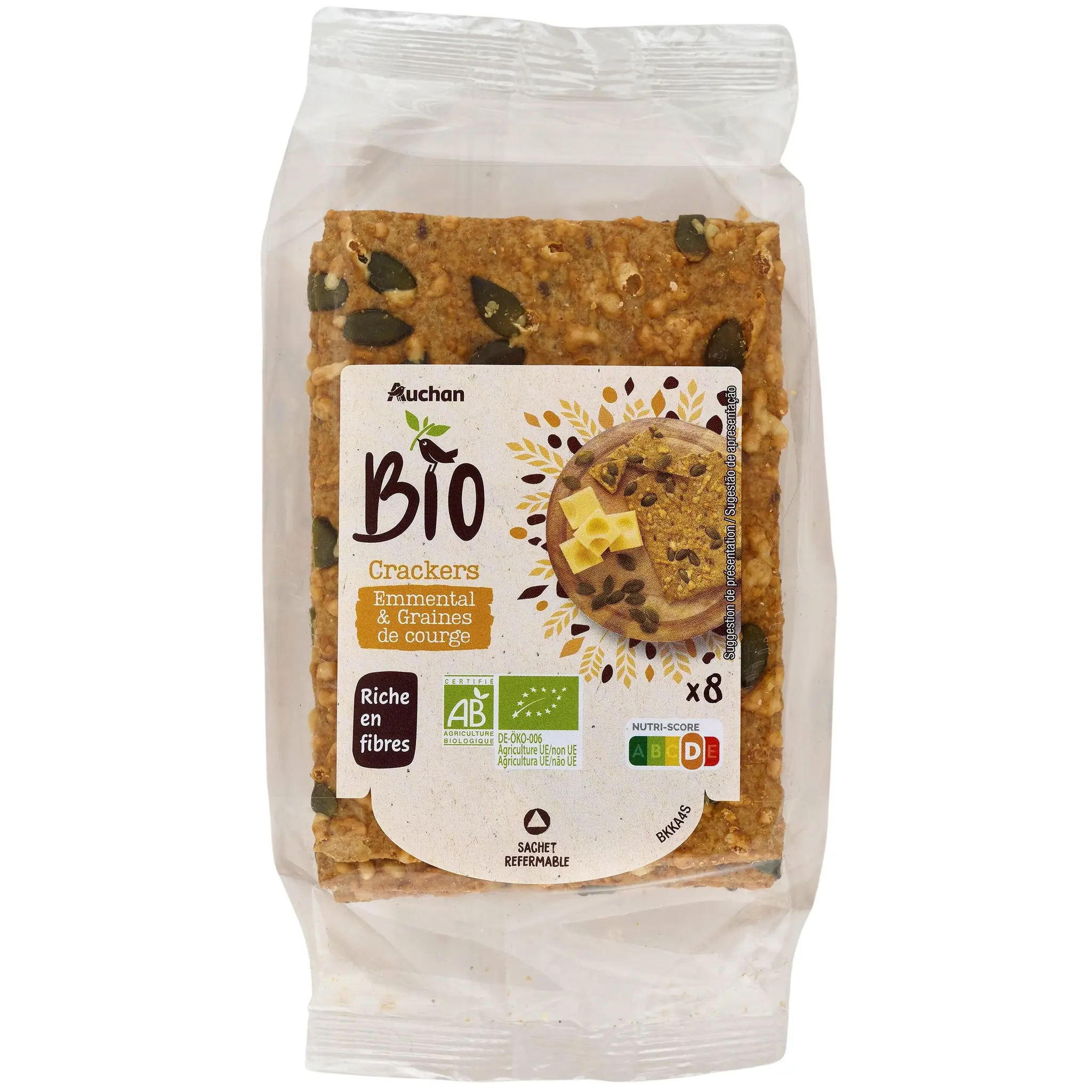 AUCHAN BIO Crackers emmental et graines de courge