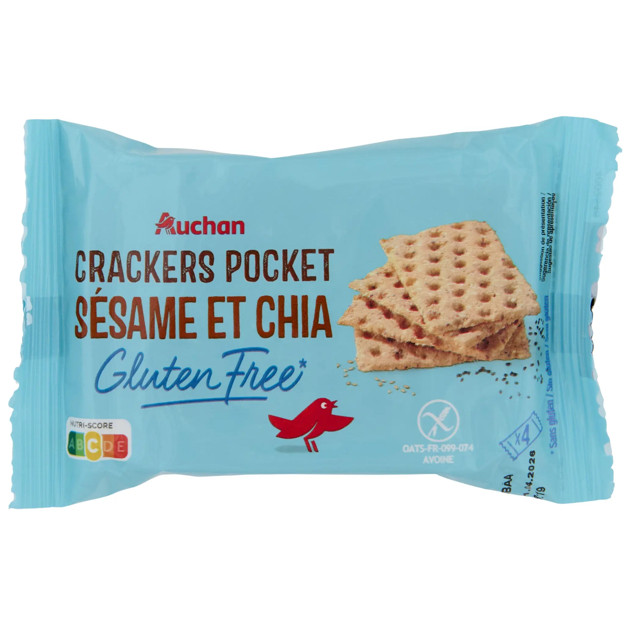 AUCHAN Crackers pocket sésame & chia sans gluten