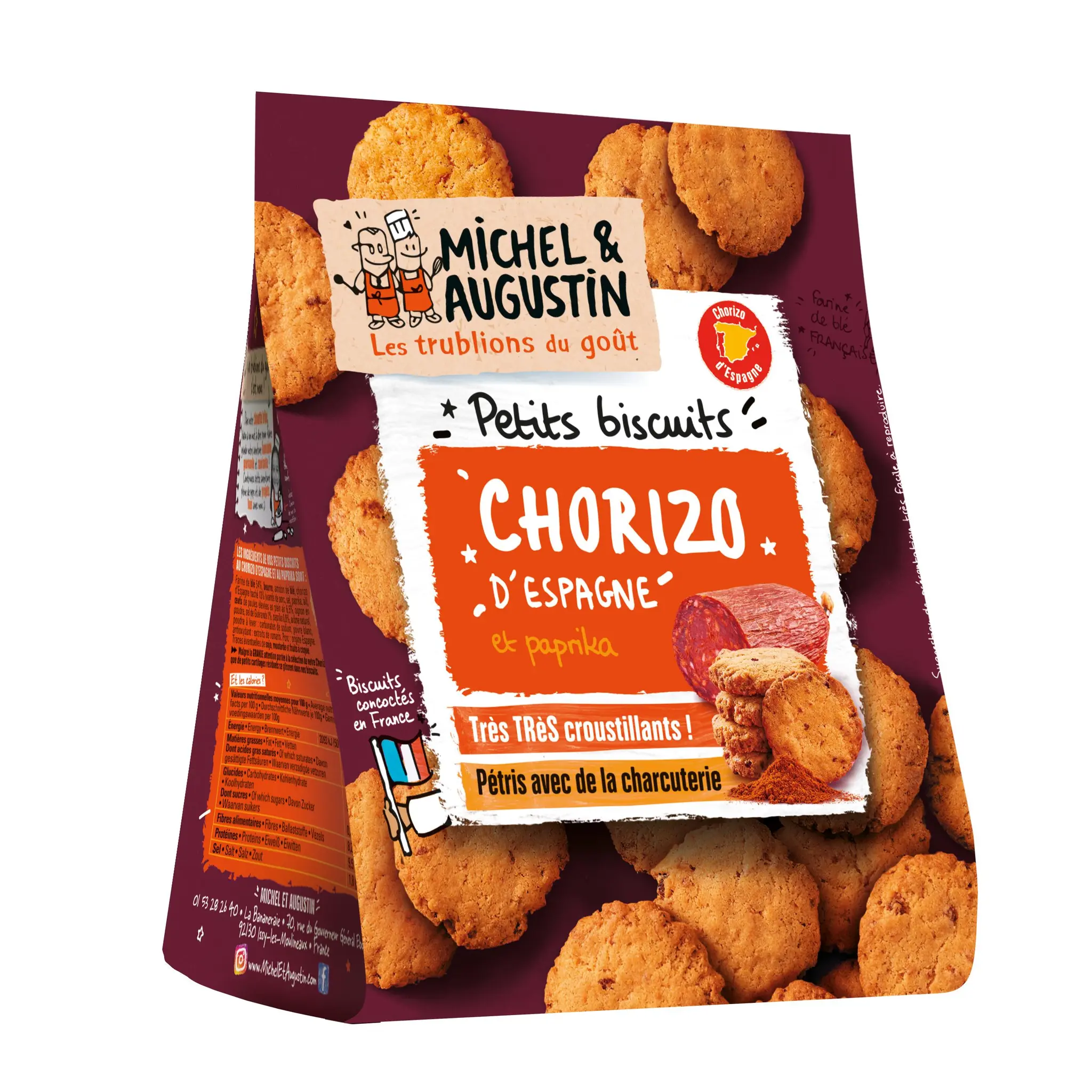 MICHEL ET AUGUSTIN Biscuits apéritifs crackers au Chorizo