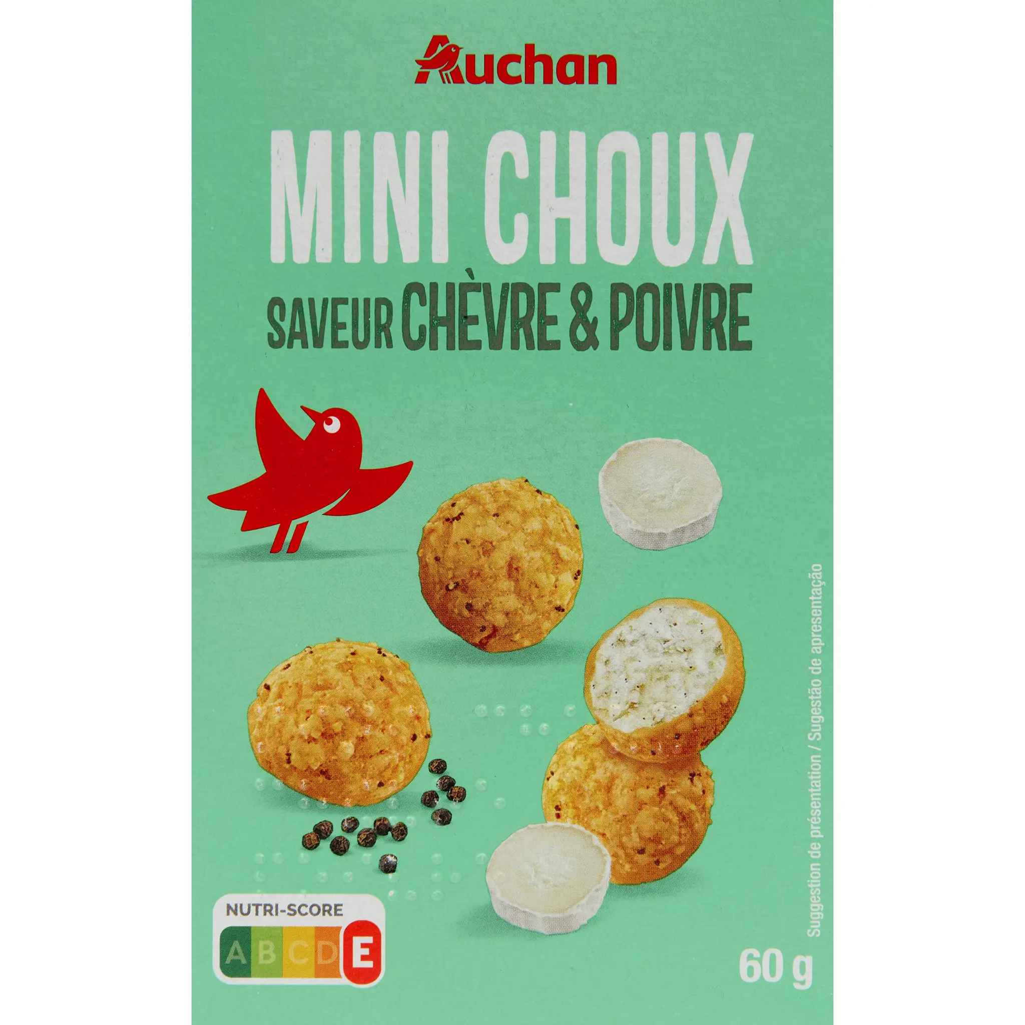 AUCHAN Mini choux saveur fromage de chèvre et poivre