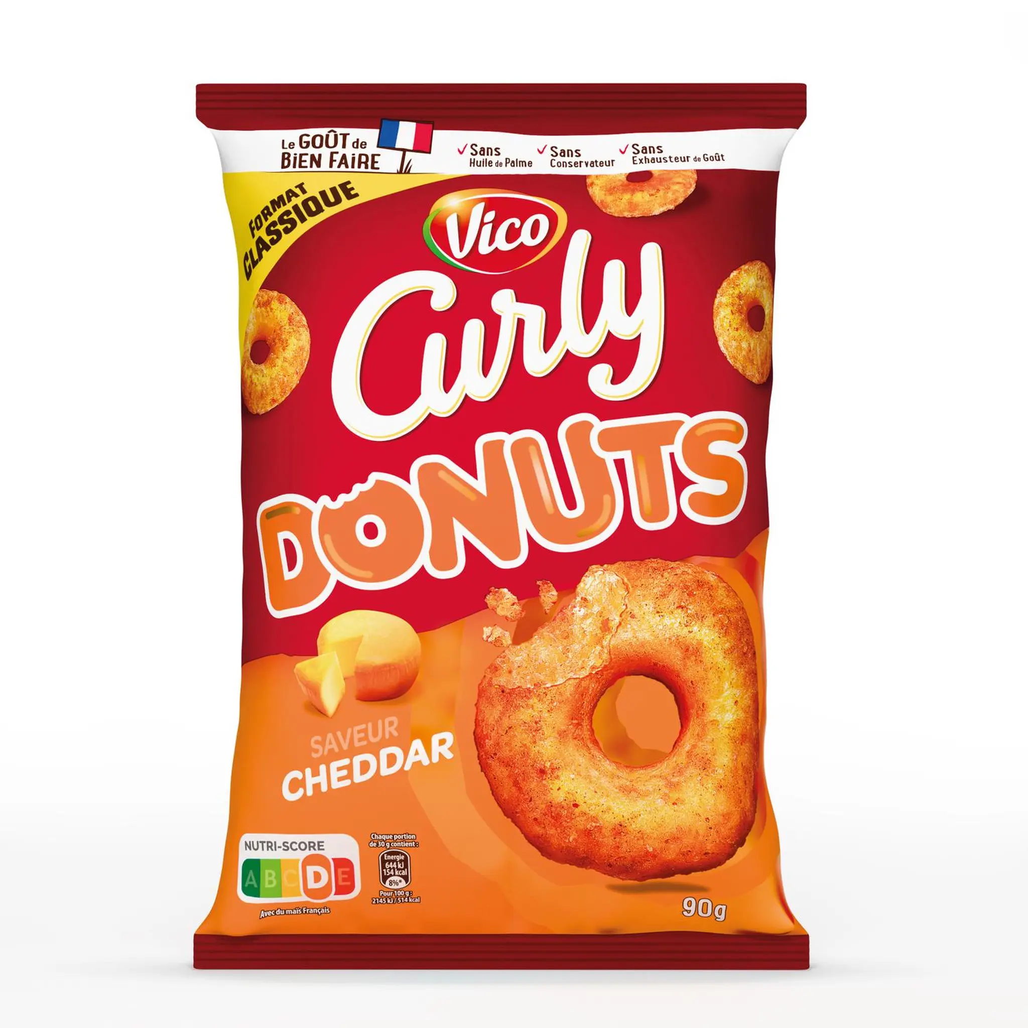 CURLY Donuts biscuits soufflés à base de maïs et d'arachides saveur cheddar