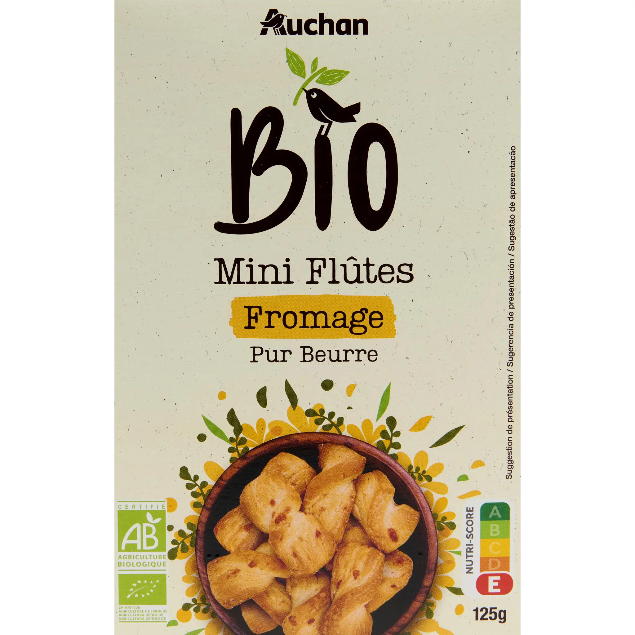 AUCHAN BIO Mini flûtes beurre fromage
