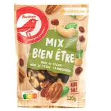 AUCHAN Mélange bien être noix cajou, noix pécan et cranberries