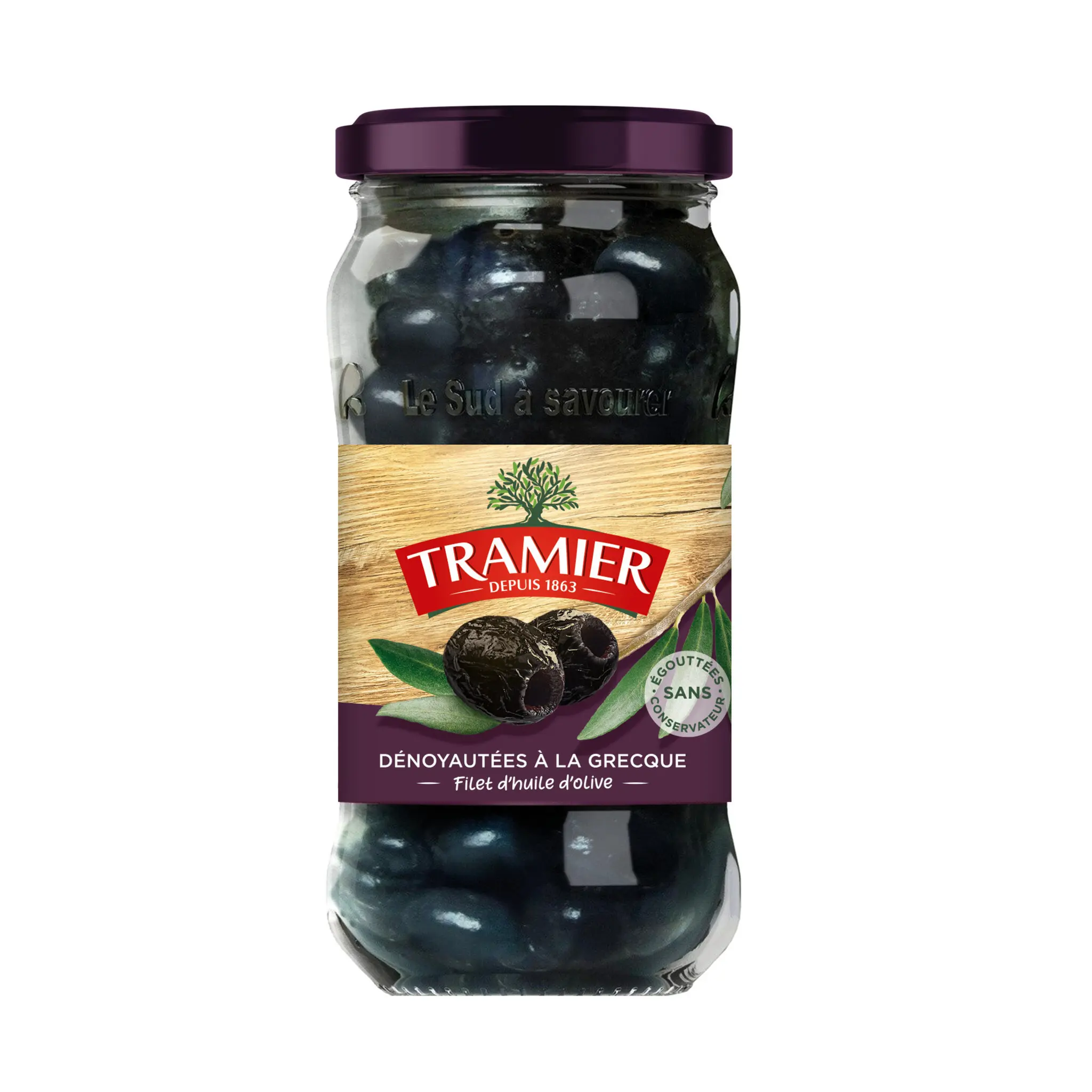 TRAMIER Olives noires dénoyautées à la grecque sans additifs bocal