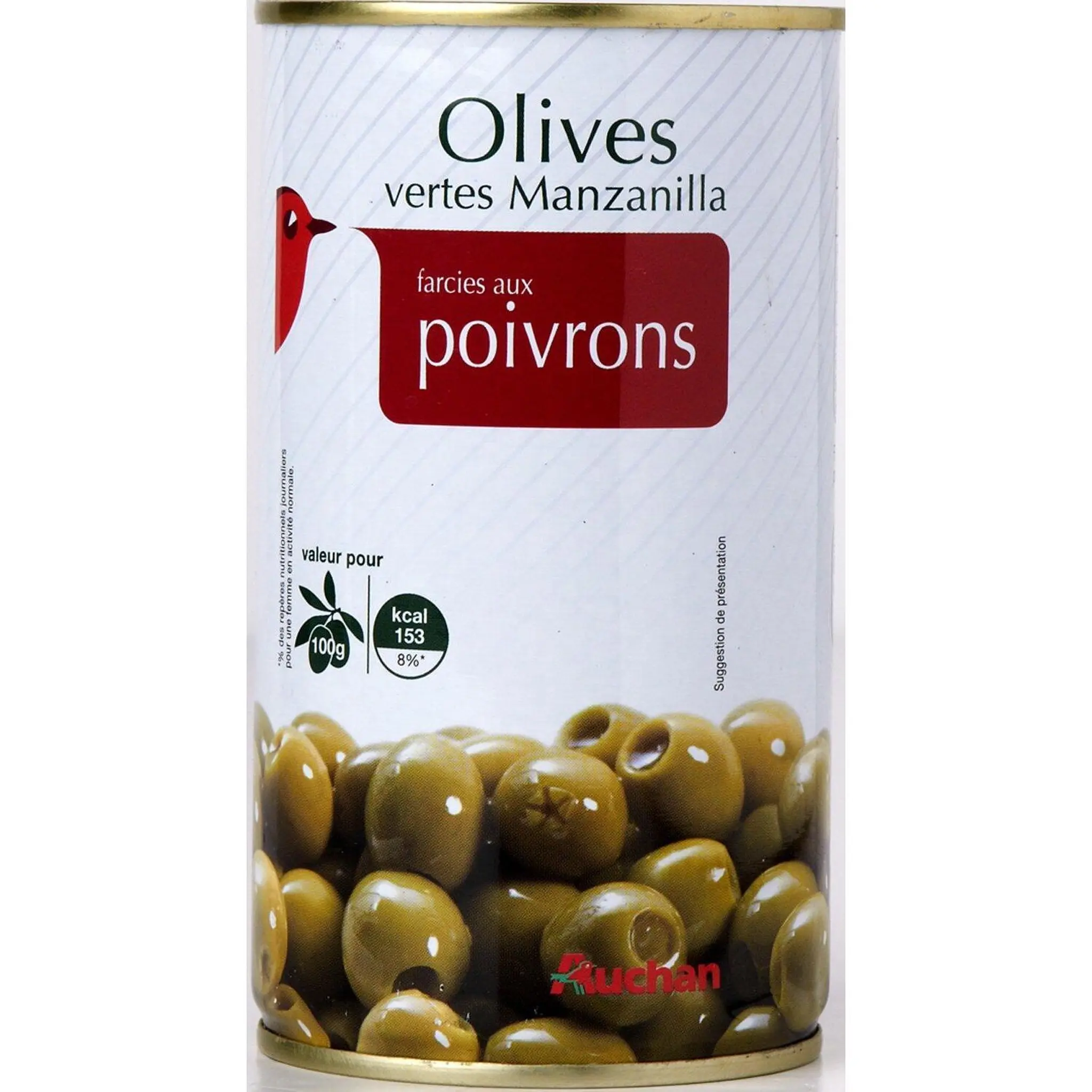 AUCHAN Olives vertes Manzanilla farcies aux poivrons