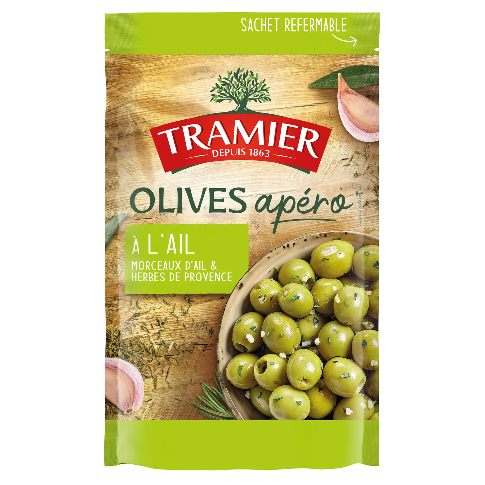 TRAMIER Olives apéro à l'ail dénoyautées