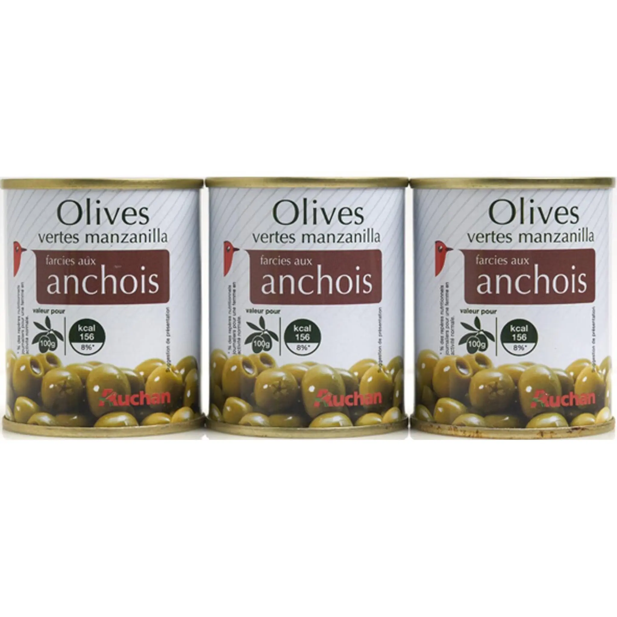 AUCHAN Olives vertes manzanilla farcies aux anchois en boîte