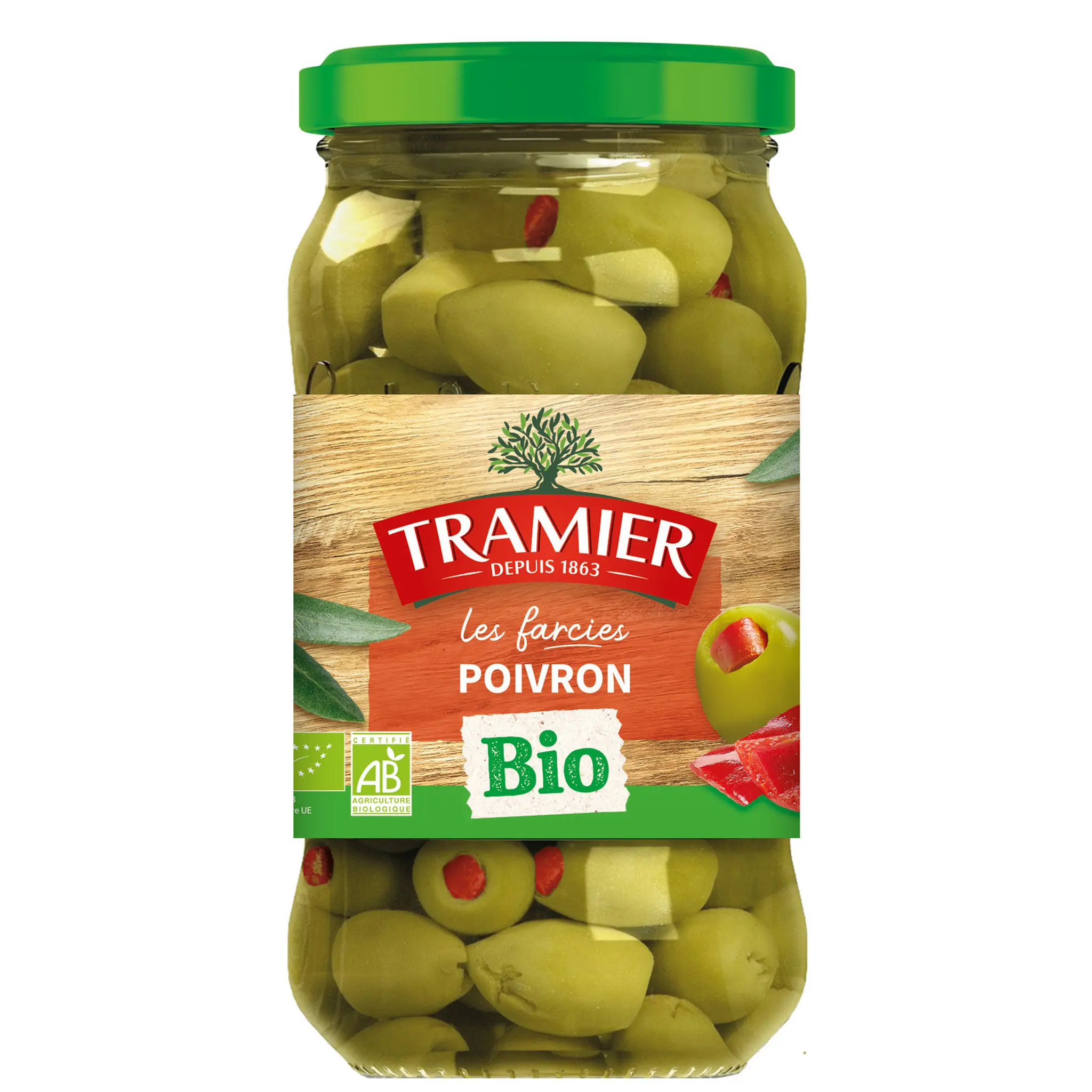 TRAMIER Olives vertes bio farcies au poivron en bocal