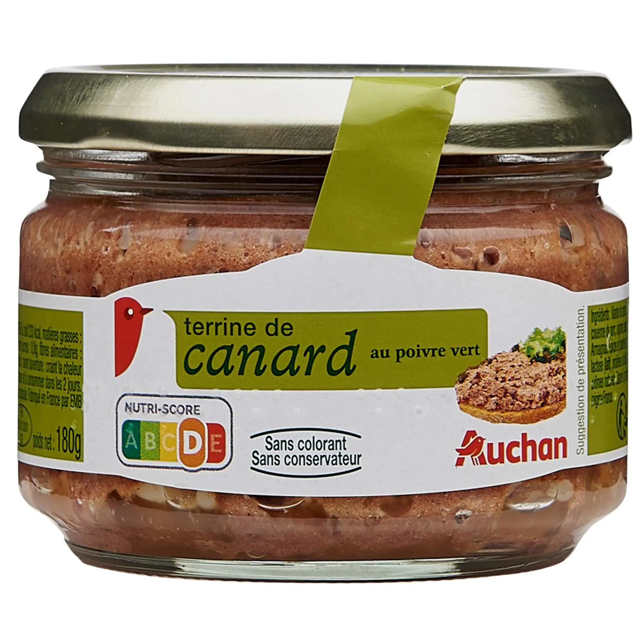 AUCHAN Terrine de canard au poivre vert