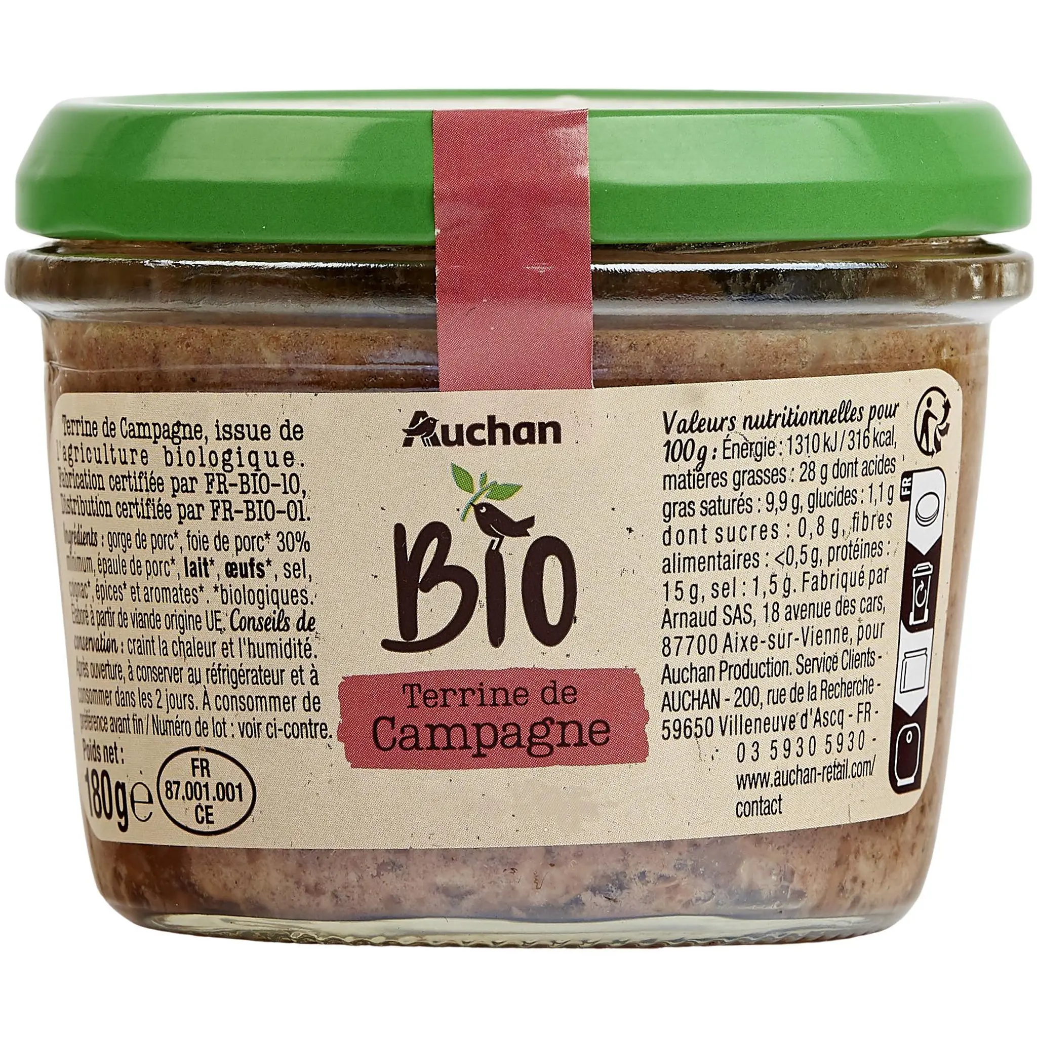 AUCHAN BIO Terrine de campagne