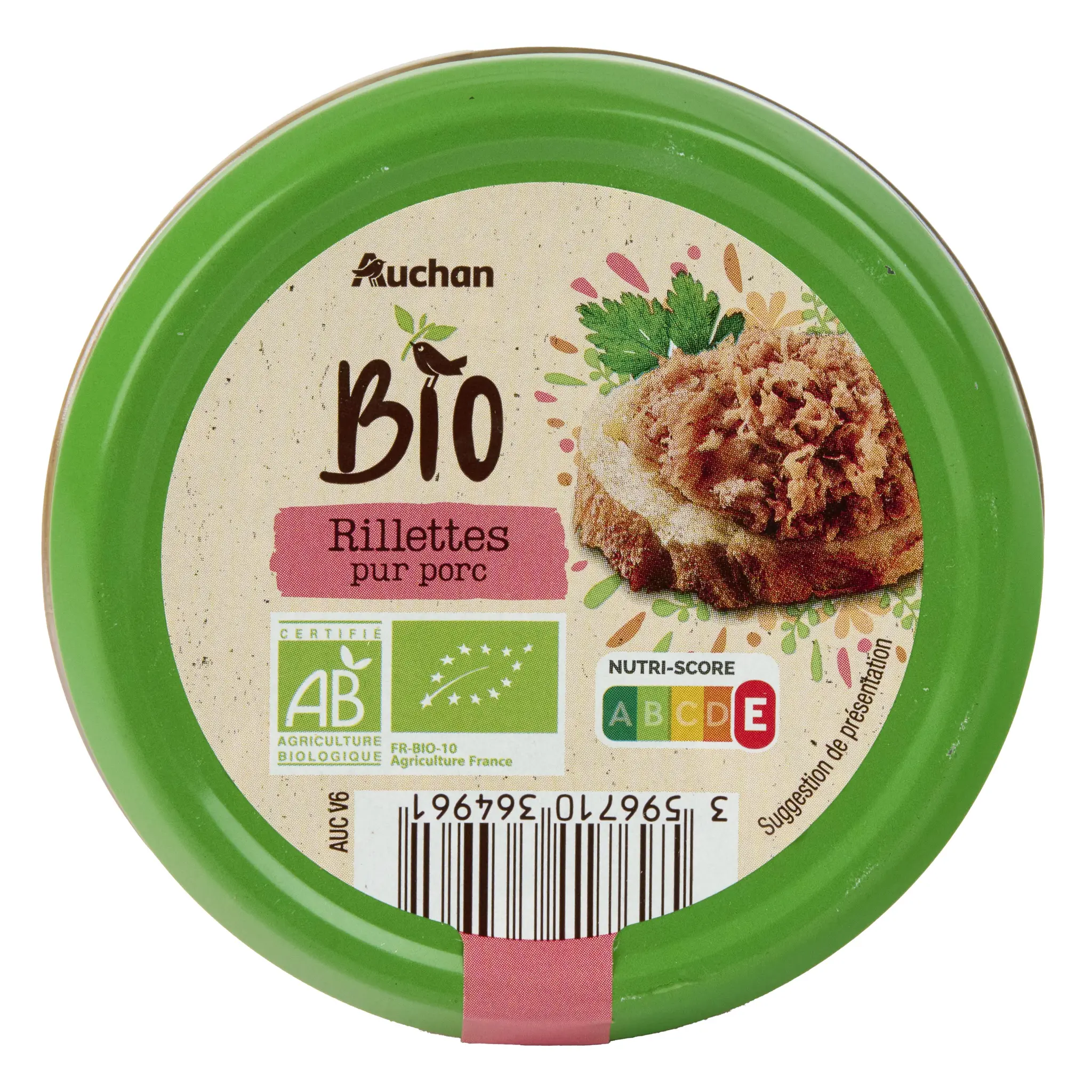 AUCHAN BIO Rillettes pur porc