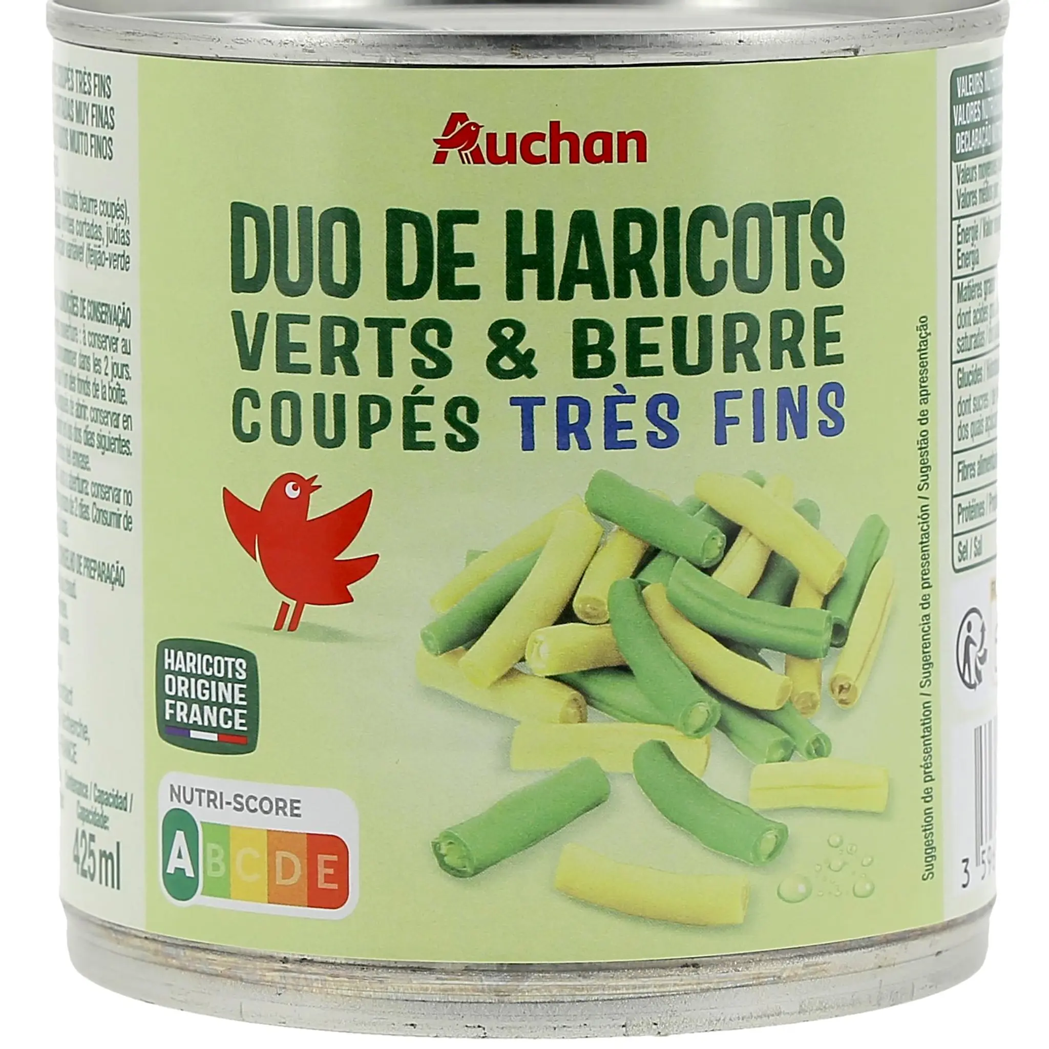 AUCHAN Duo de haricots verts et beurre extra-fins origine France