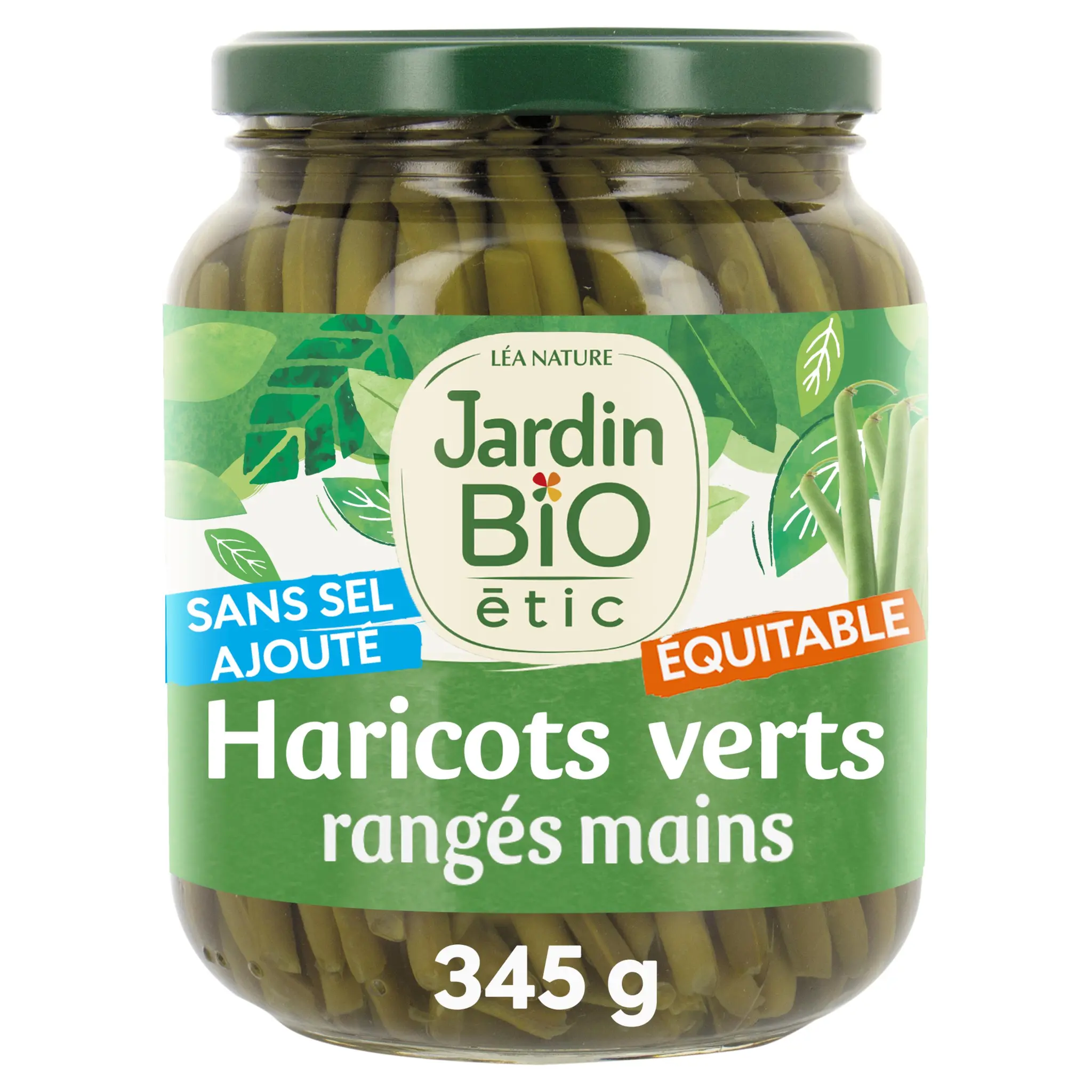 JARDIN BIO ETIC Haricots verts extra fins rangés à la main sans sel ajouté bio en bocal