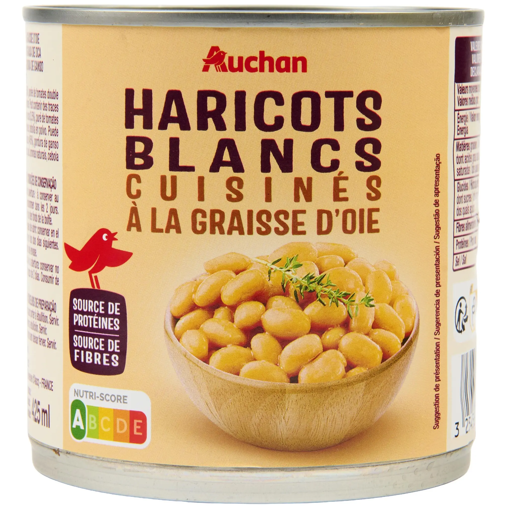AUCHAN Haricots blancs cuisinés à la graisse d'oie