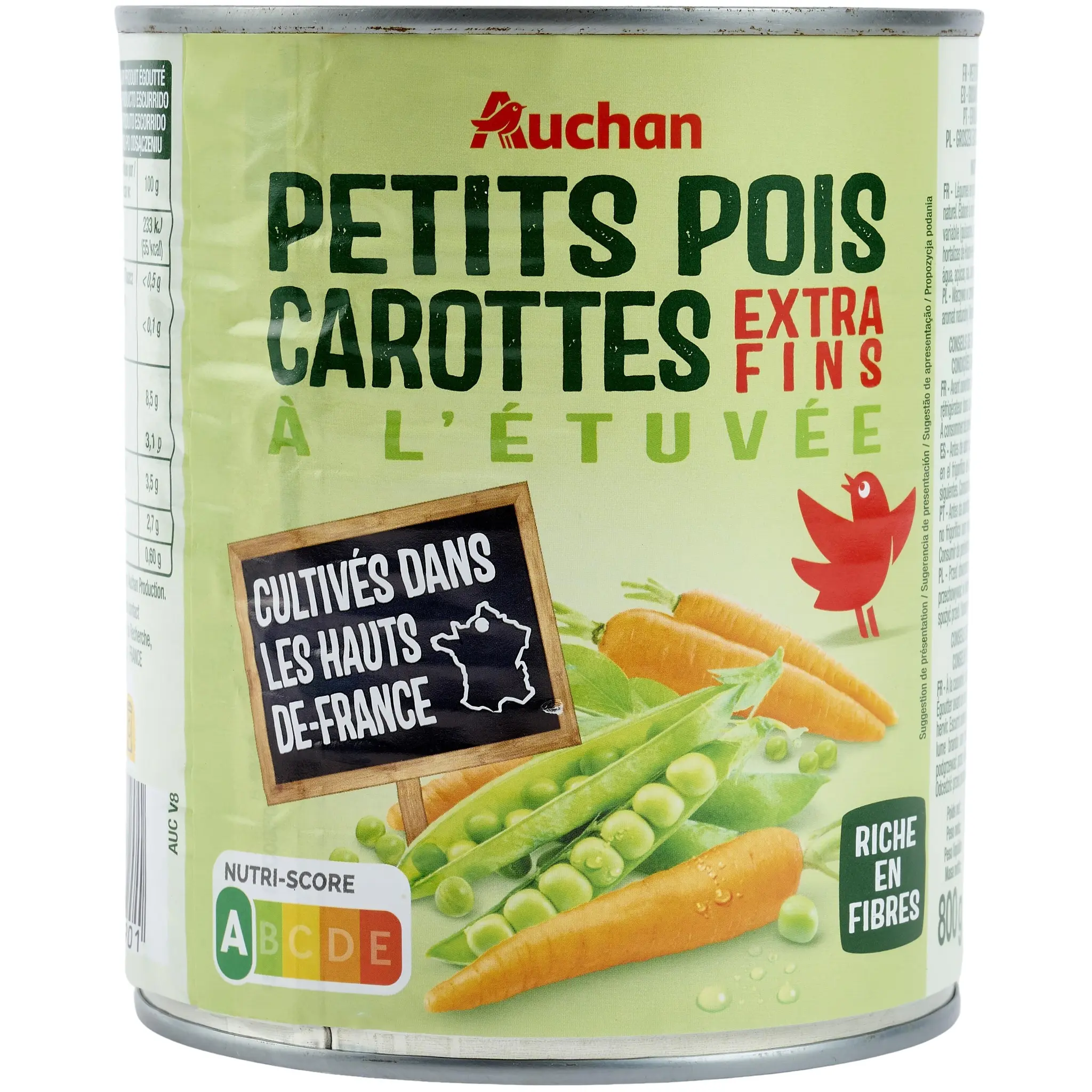 AUCHAN Petits pois carottes à l'étuvée extra-fins