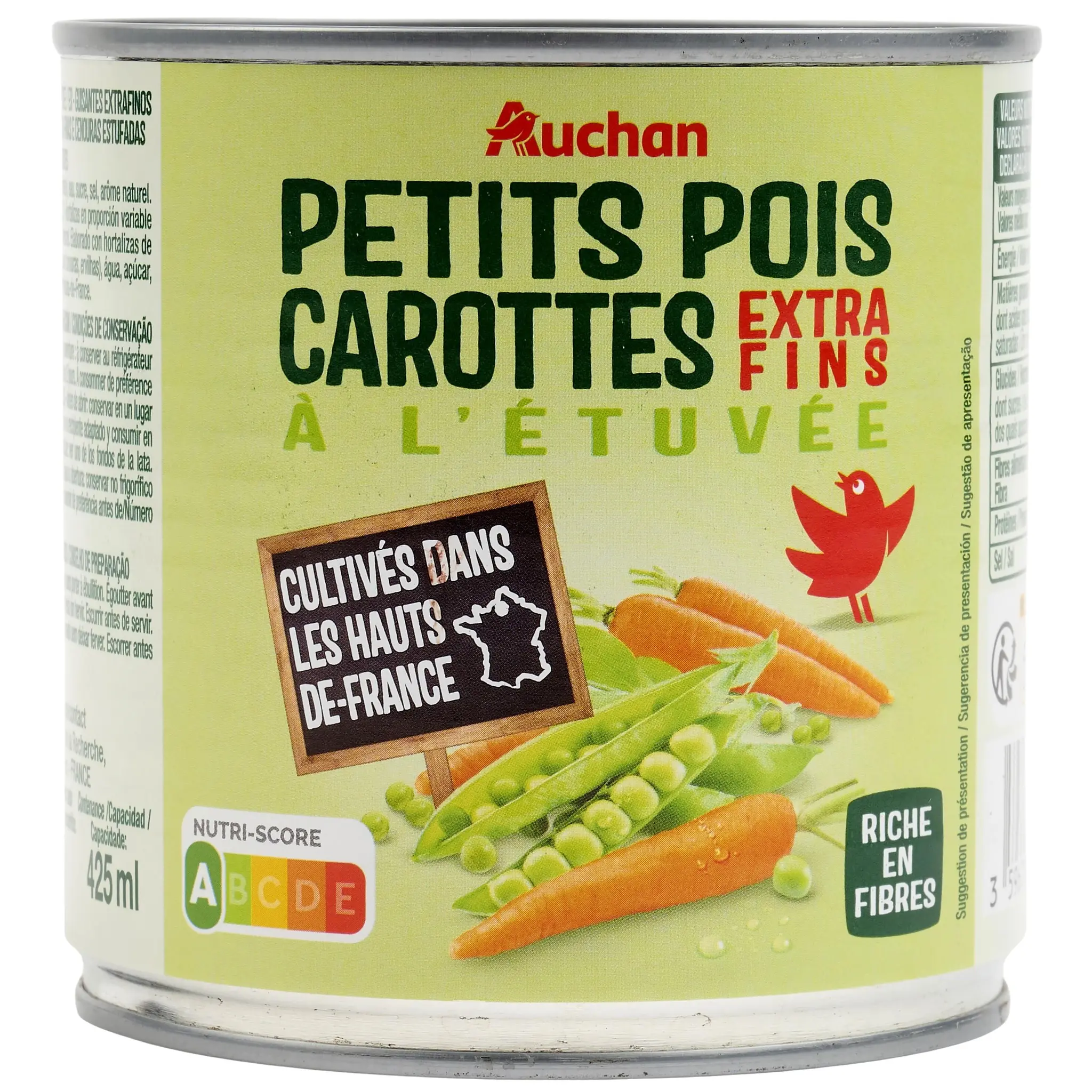 AUCHAN Petits pois carottes à l'étuvée extra-fins