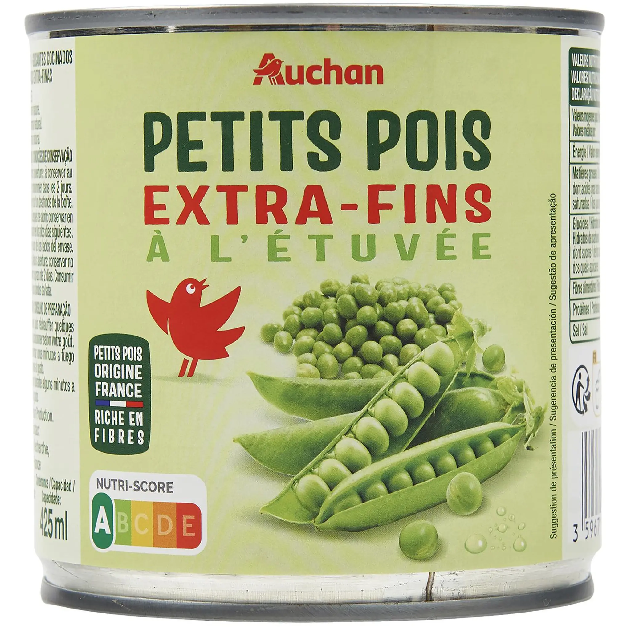 AUCHAN Petits pois à l'étuvée extra-fins