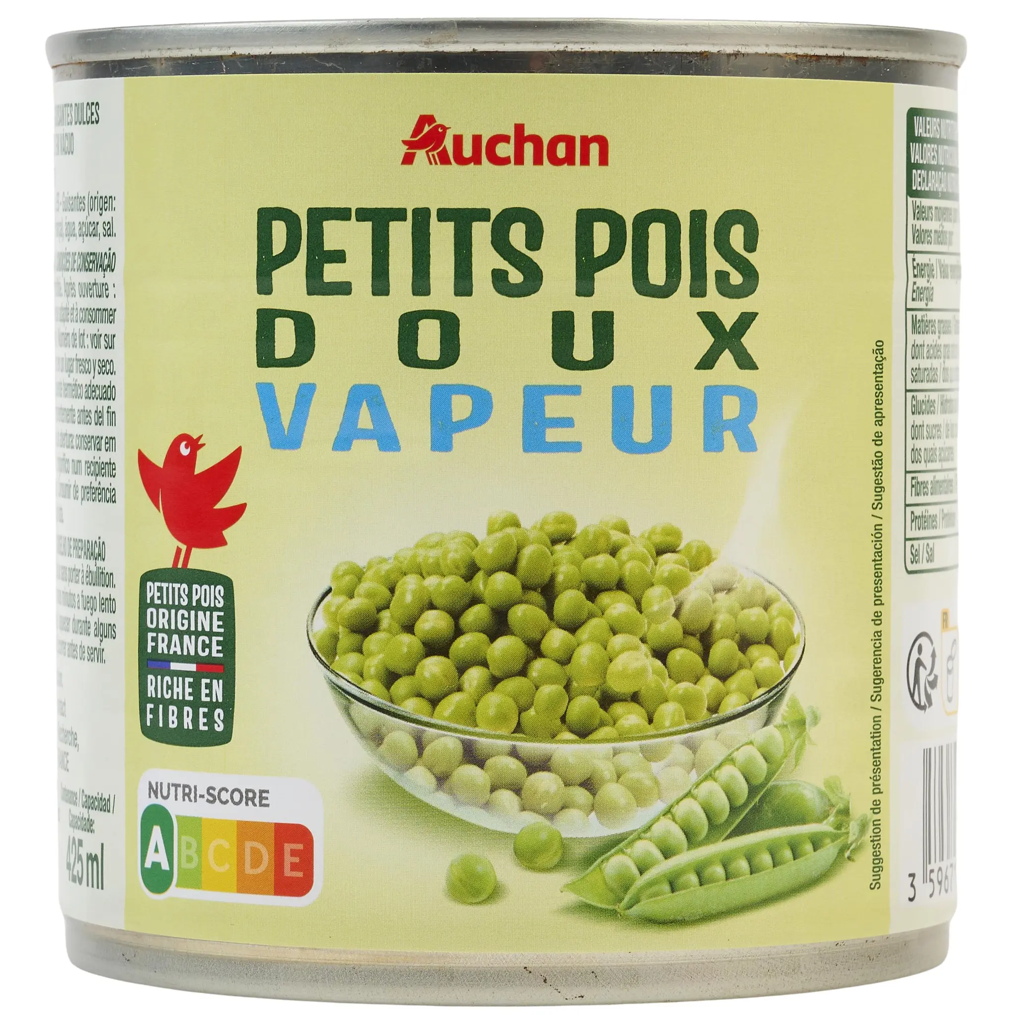 AUCHAN Petits pois à la vapeur