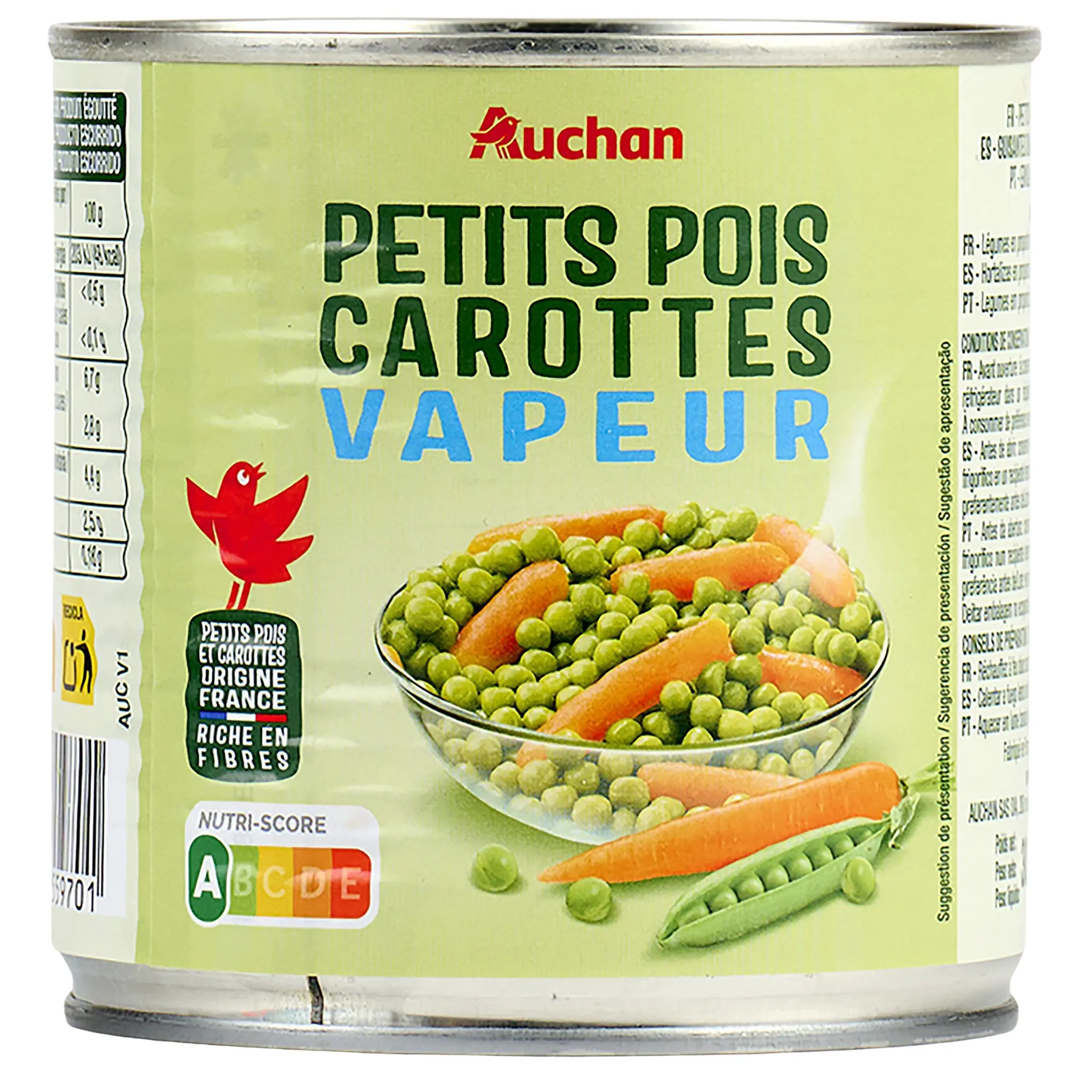 AUCHAN Petits pois carottes vapeur