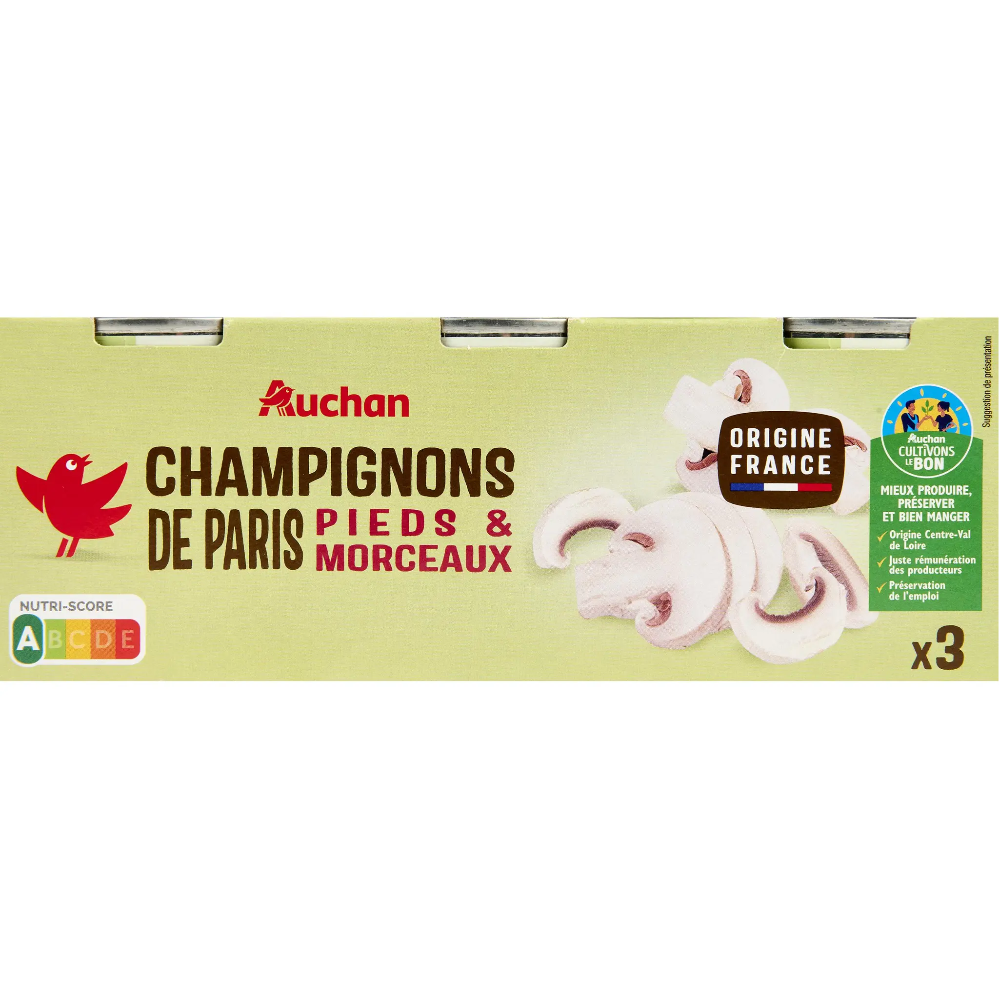 AUCHAN Champignons de Paris pieds et morceaux