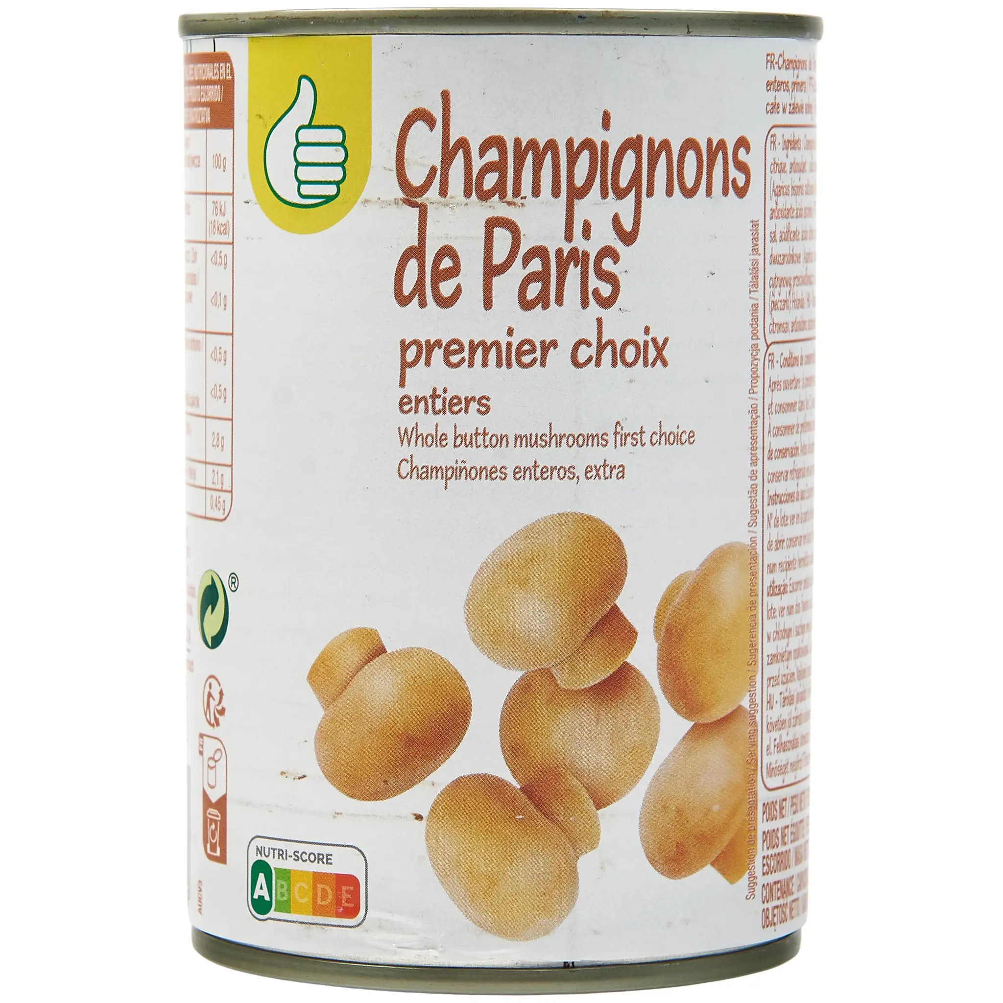 POUCE Champignons de Paris entiers au naturel 1er choix