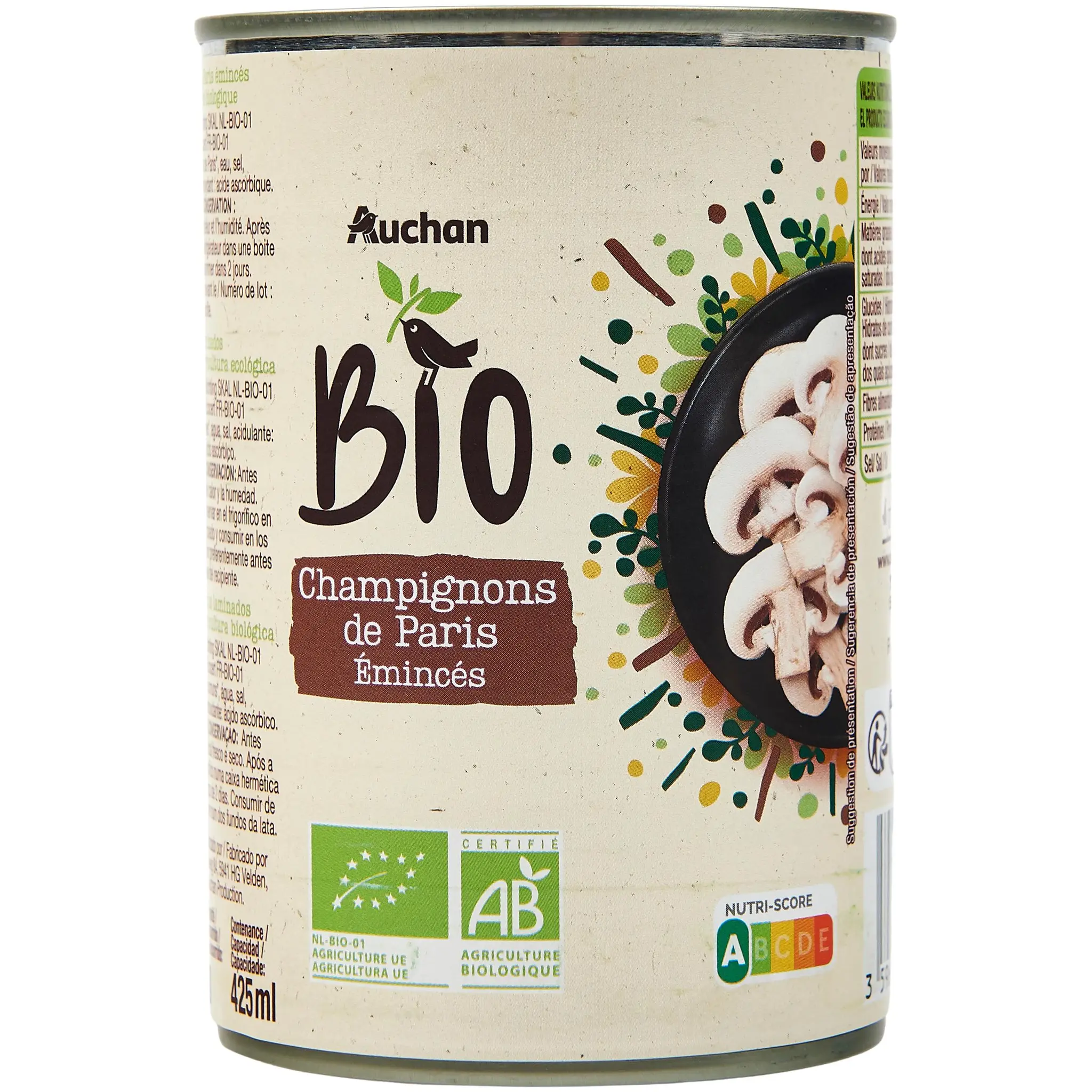 AUCHAN BIO Champignons de Paris émincés