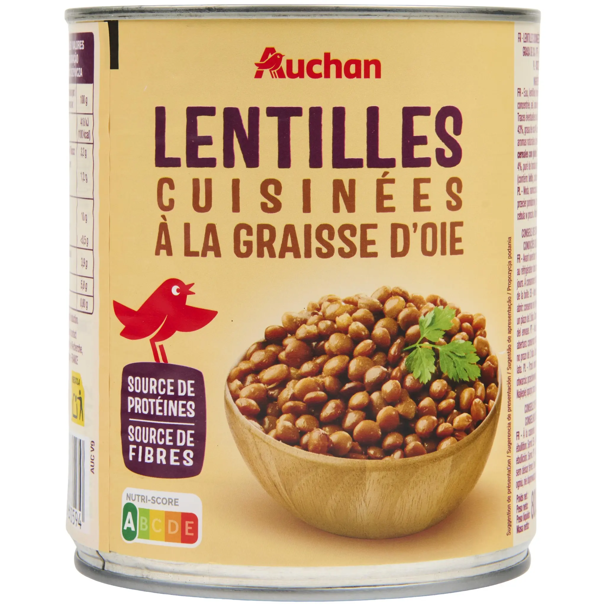AUCHAN Lentilles cuisinées à la graisse d'oie