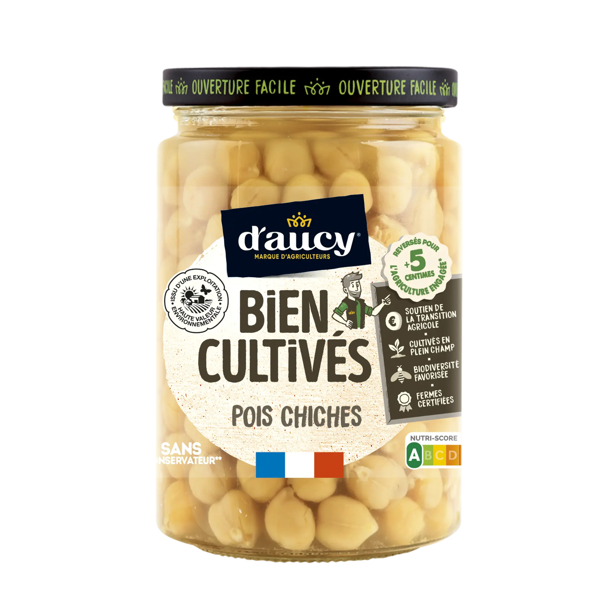 D'AUCY Pois chiches Bien cultivés sans conservateur en bocal