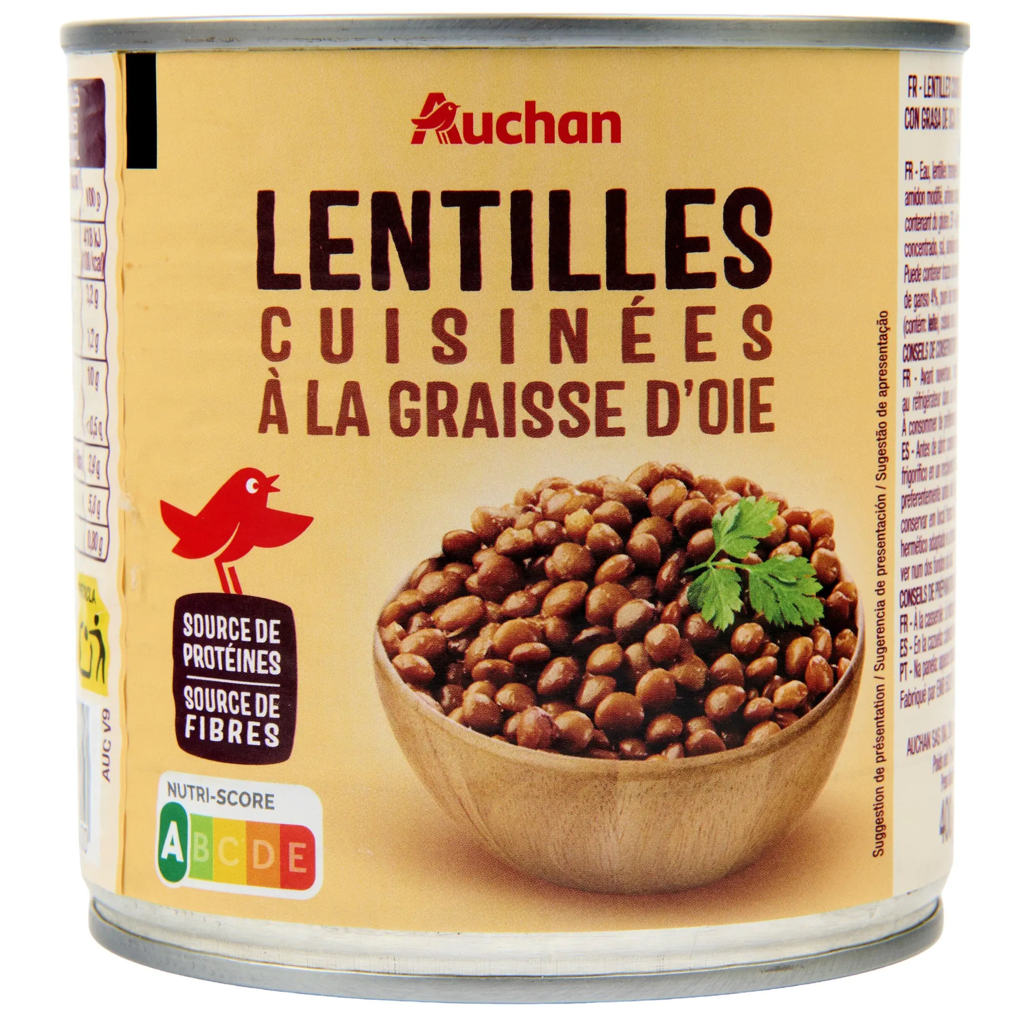 AUCHAN Lentilles cuisinées à la graisse d'oie