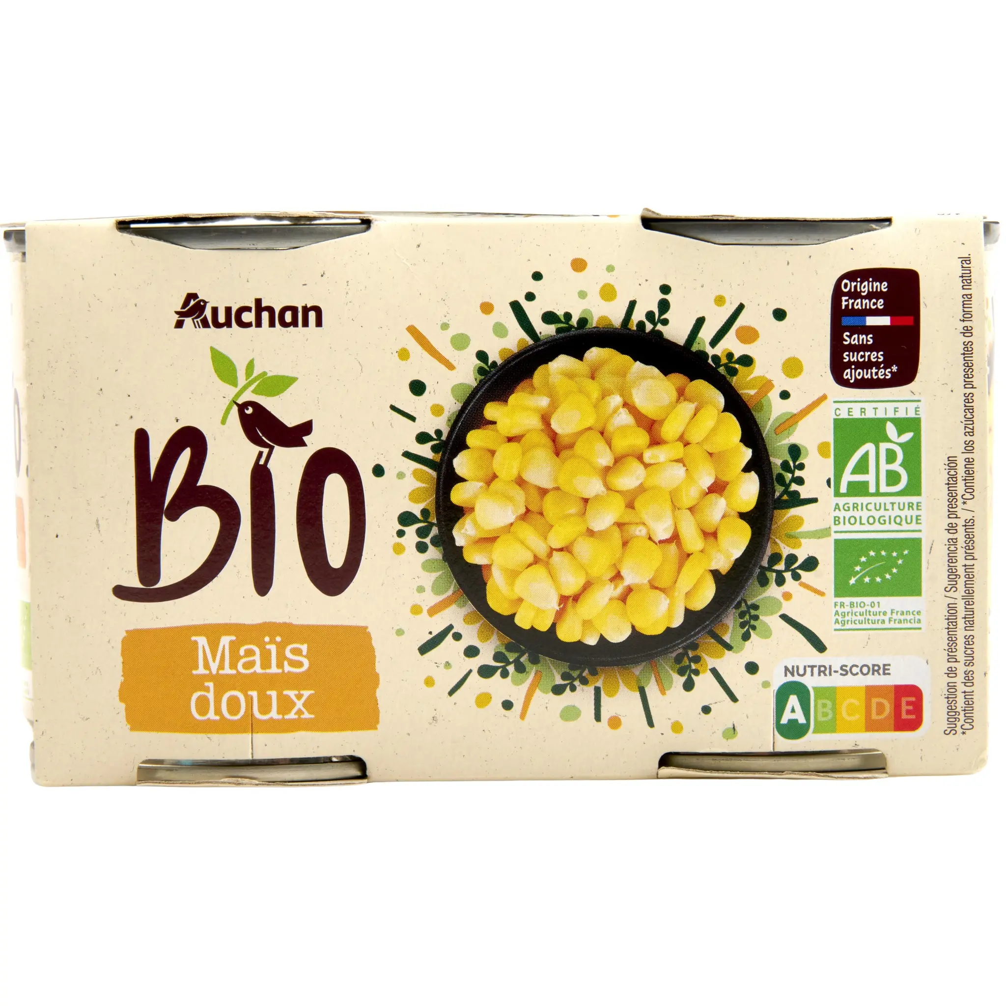 AUCHAN BIO Maïs doux en grains sans sucres ajoutés